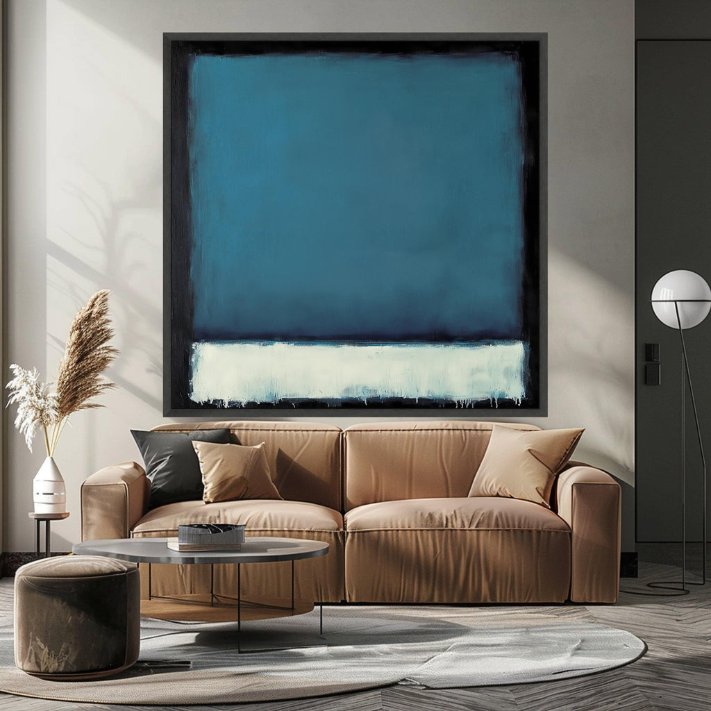 Mark Rothko Inspired 1964 Blue and White Abstract Canvas, Modern Minimalist Wall Art, Deep Navy and Soft Cream Painting, Home Ready To Hang,