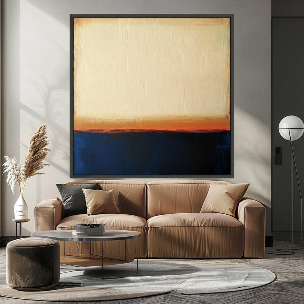 Mark Rothko Inspired 14, Deep Blue and Warm Cream Canvas, Abstract Color Block Wall Art, Modern Living Room Decoration Ready To Hang,