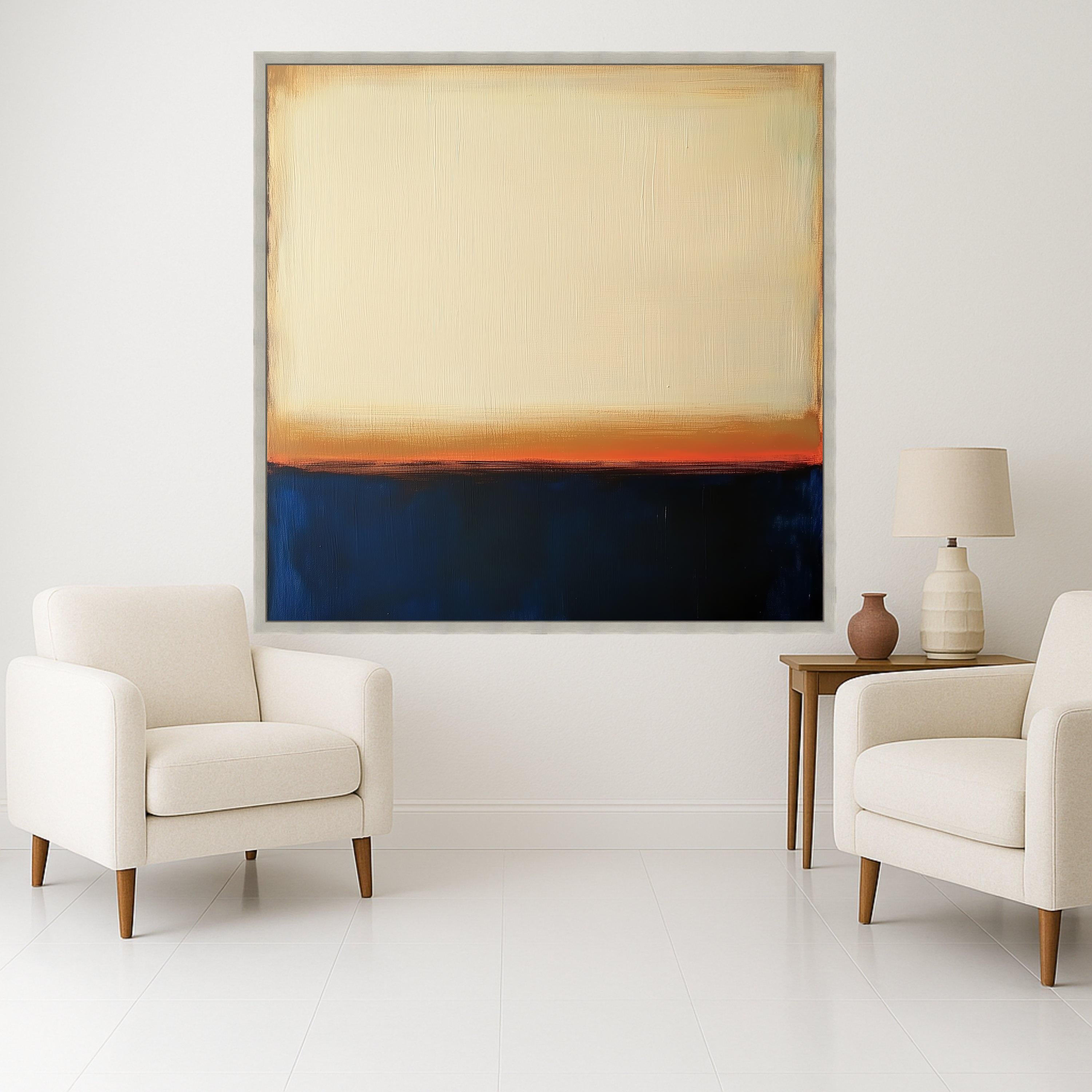 Mark Rothko Inspired 14, Deep Blue and Warm Cream Canvas, Abstract Color Block Wall Art, Modern Living Room Decoration Ready To Hang,