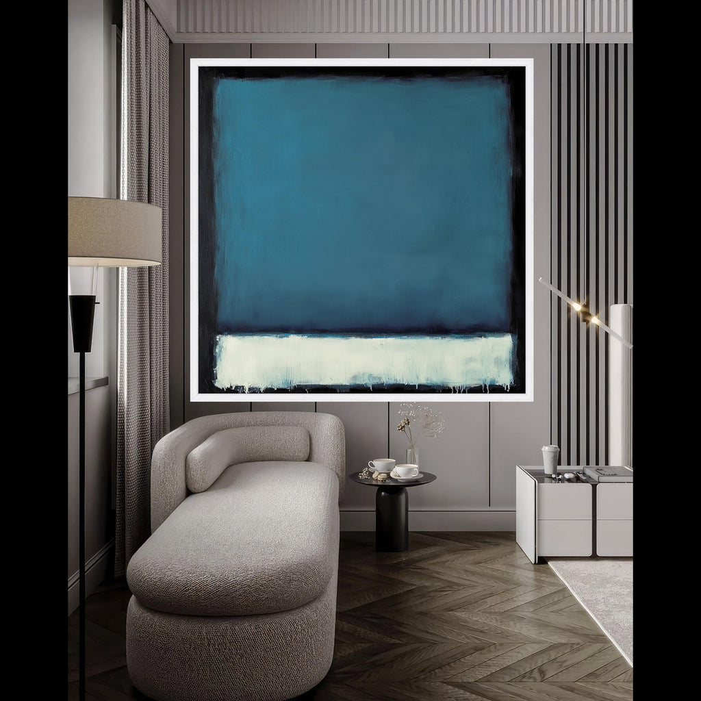 Mark Rothko Inspired 1964 Blue and White Abstract Canvas, Modern Minimalist Wall Art, Deep Navy and Soft Cream Painting, Home Ready To Hang,