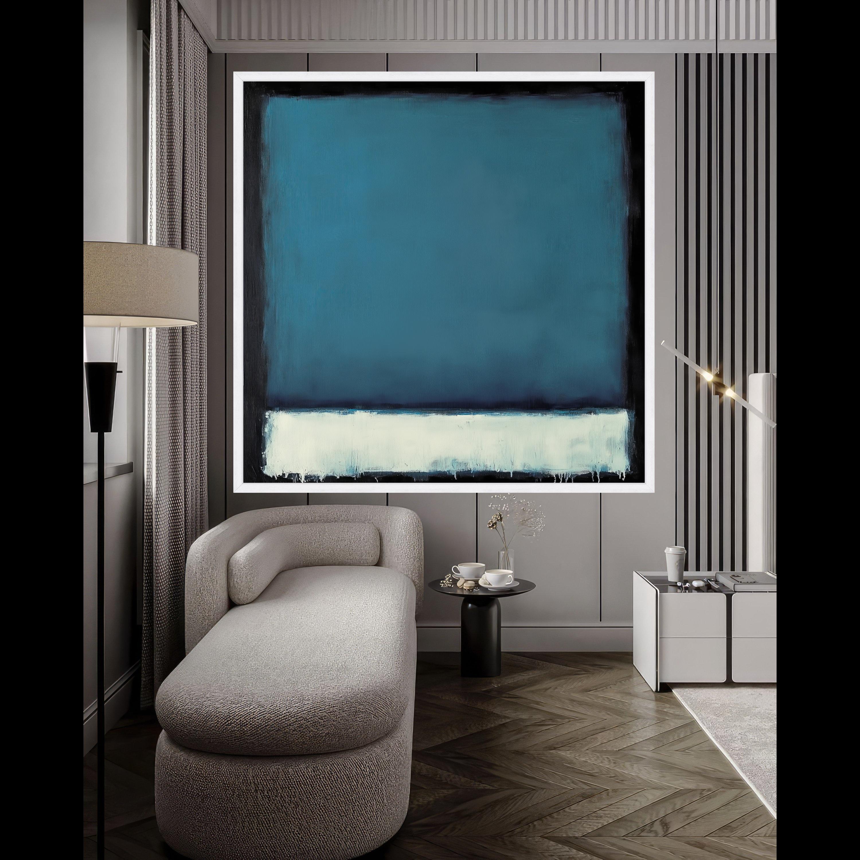 Mark Rothko Inspired 1964 Blue and White Abstract Canvas, Modern Minimalist Wall Art, Deep Navy and Soft Cream Painting, Home Ready To Hang,