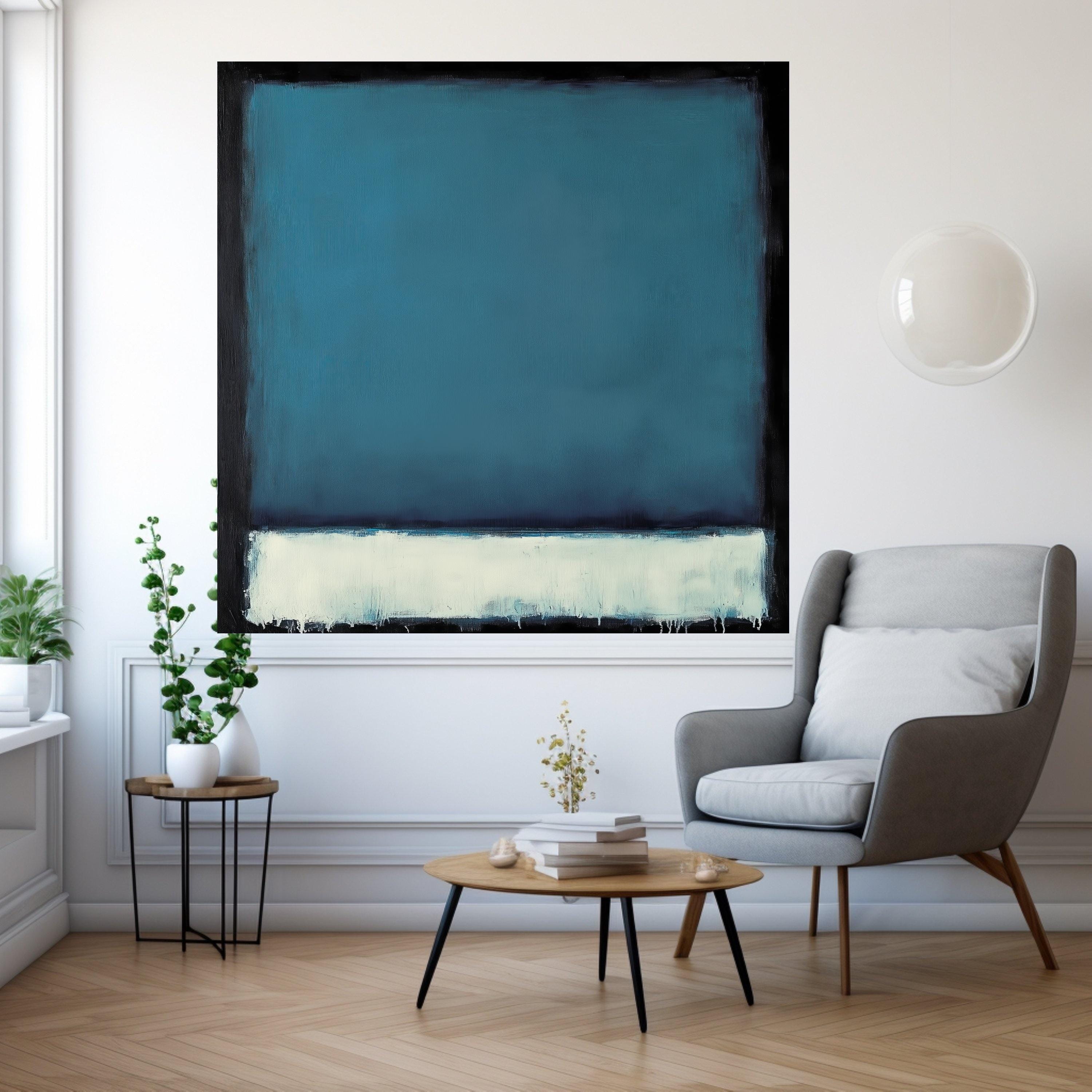 Mark Rothko Inspired 1964 Blue and White Abstract Canvas, Modern Minimalist Wall Art, Deep Navy and Soft Cream Painting, Home Ready To Hang,