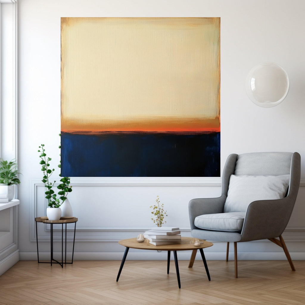 Mark Rothko Inspired 14, Deep Blue and Warm Cream Canvas, Abstract Color Block Wall Art, Modern Living Room Decoration Ready To Hang,