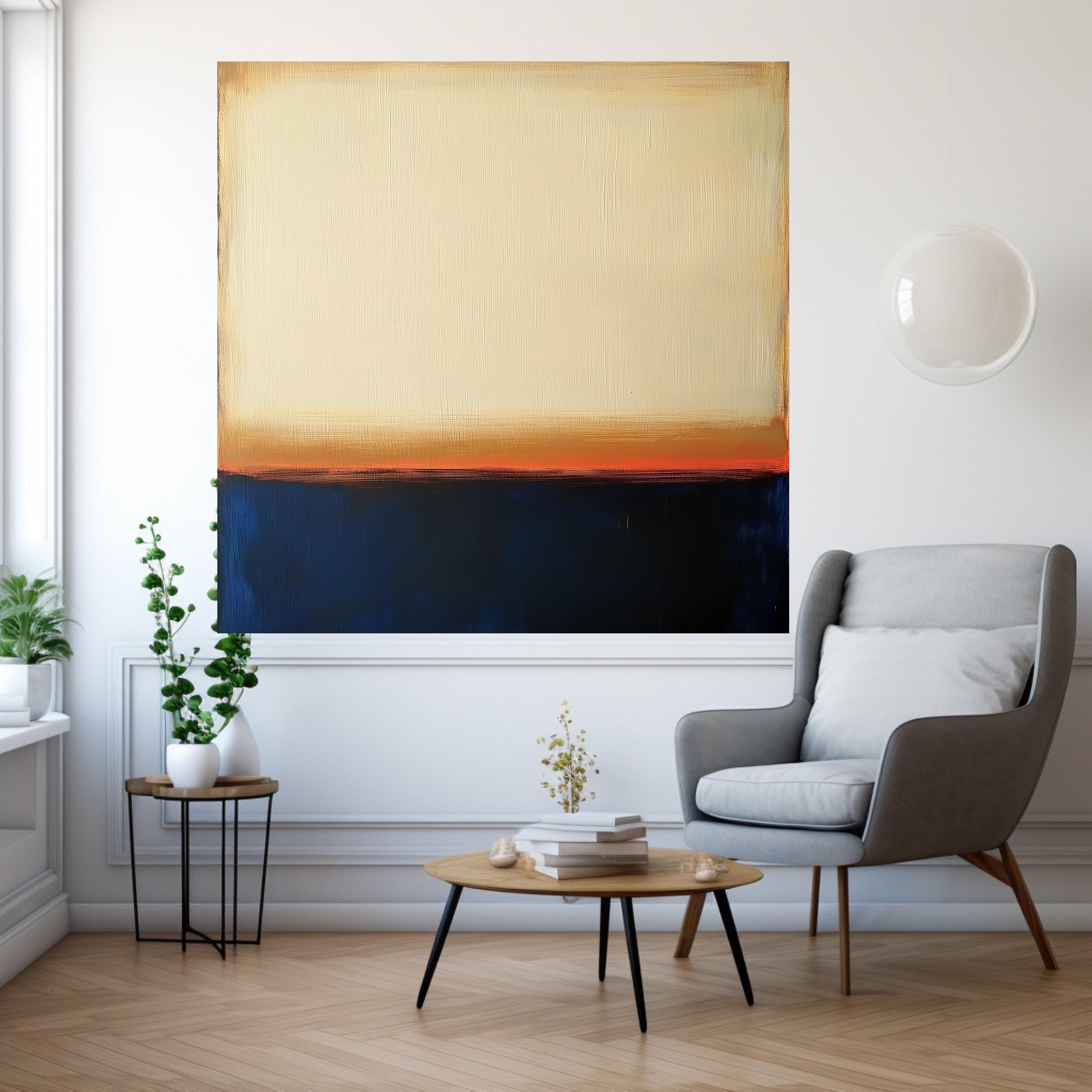 Mark Rothko Inspired 14, Deep Blue and Warm Cream Canvas, Abstract Color Block Wall Art, Modern Living Room Decoration Ready To Hang,