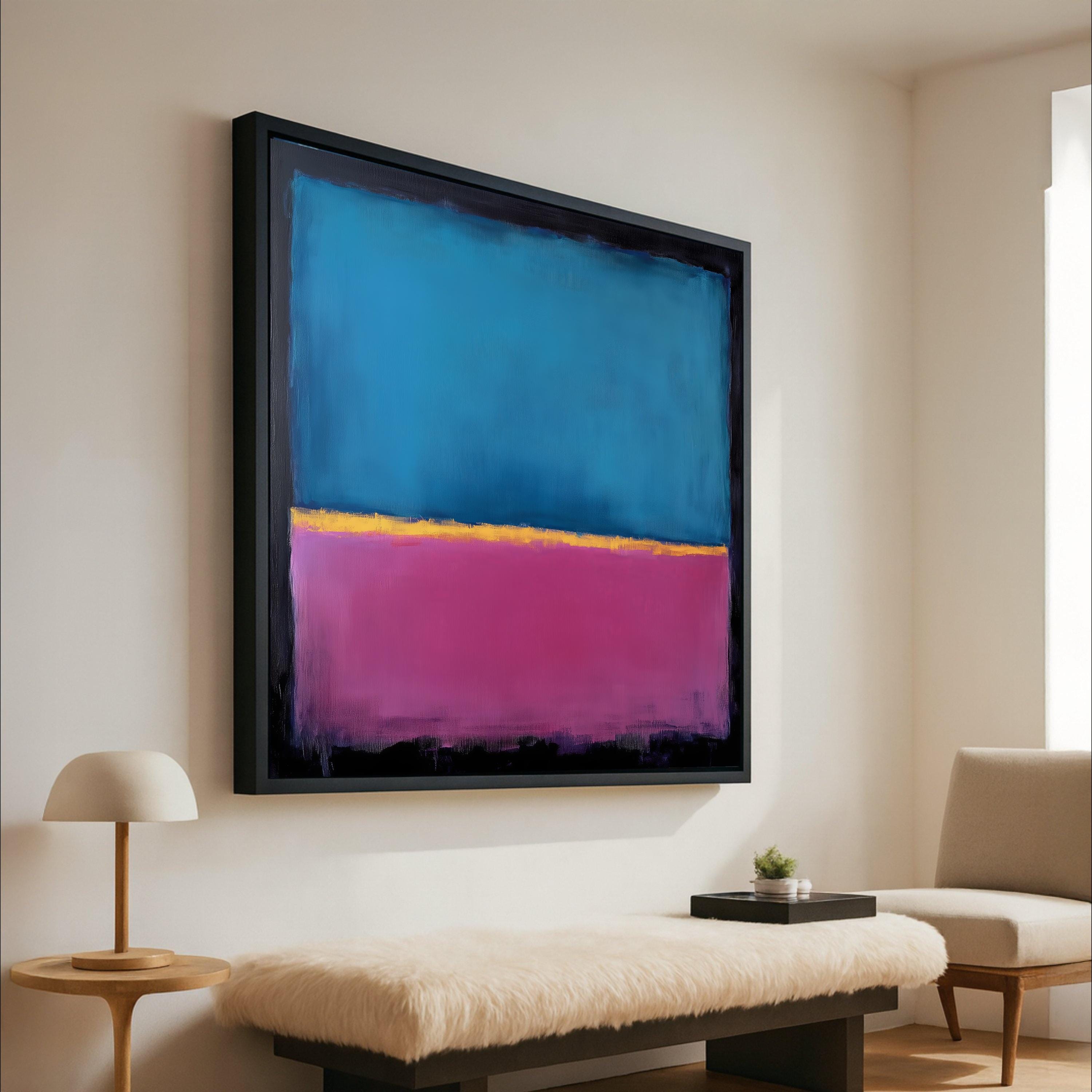 Mark Rothko Inspired Canvas, No. 22 Abstract Blue and Purple Canvas, Yellow Accent Color Block Art, Modern Wall Decoration Ready To Hang,