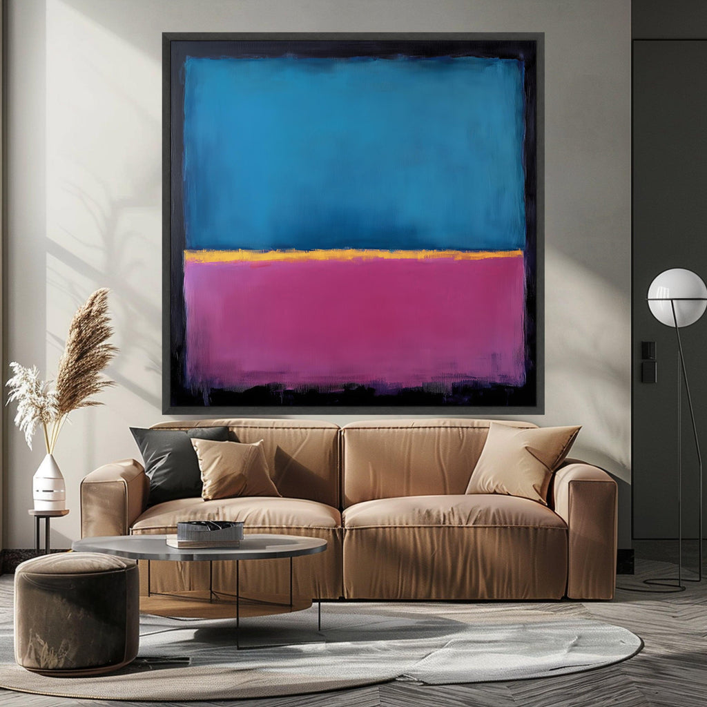 Mark Rothko Inspired Canvas, No. 22 Abstract Blue and Purple Canvas, Yellow Accent Color Block Art, Modern Wall Decoration Ready To Hang,