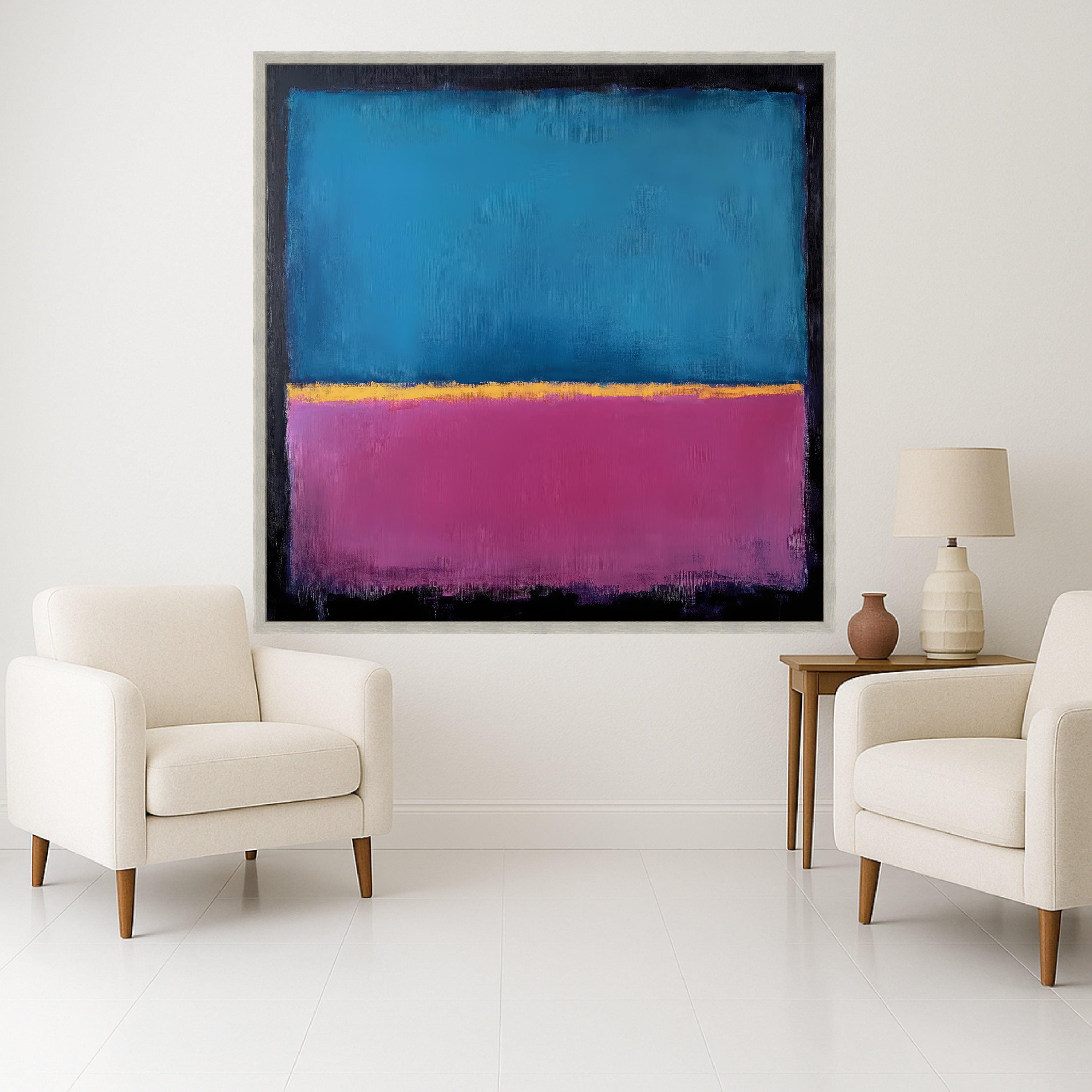 Mark Rothko Inspired Canvas, No. 22 Abstract Blue and Purple Canvas, Yellow Accent Color Block Art, Modern Wall Decoration Ready To Hang,