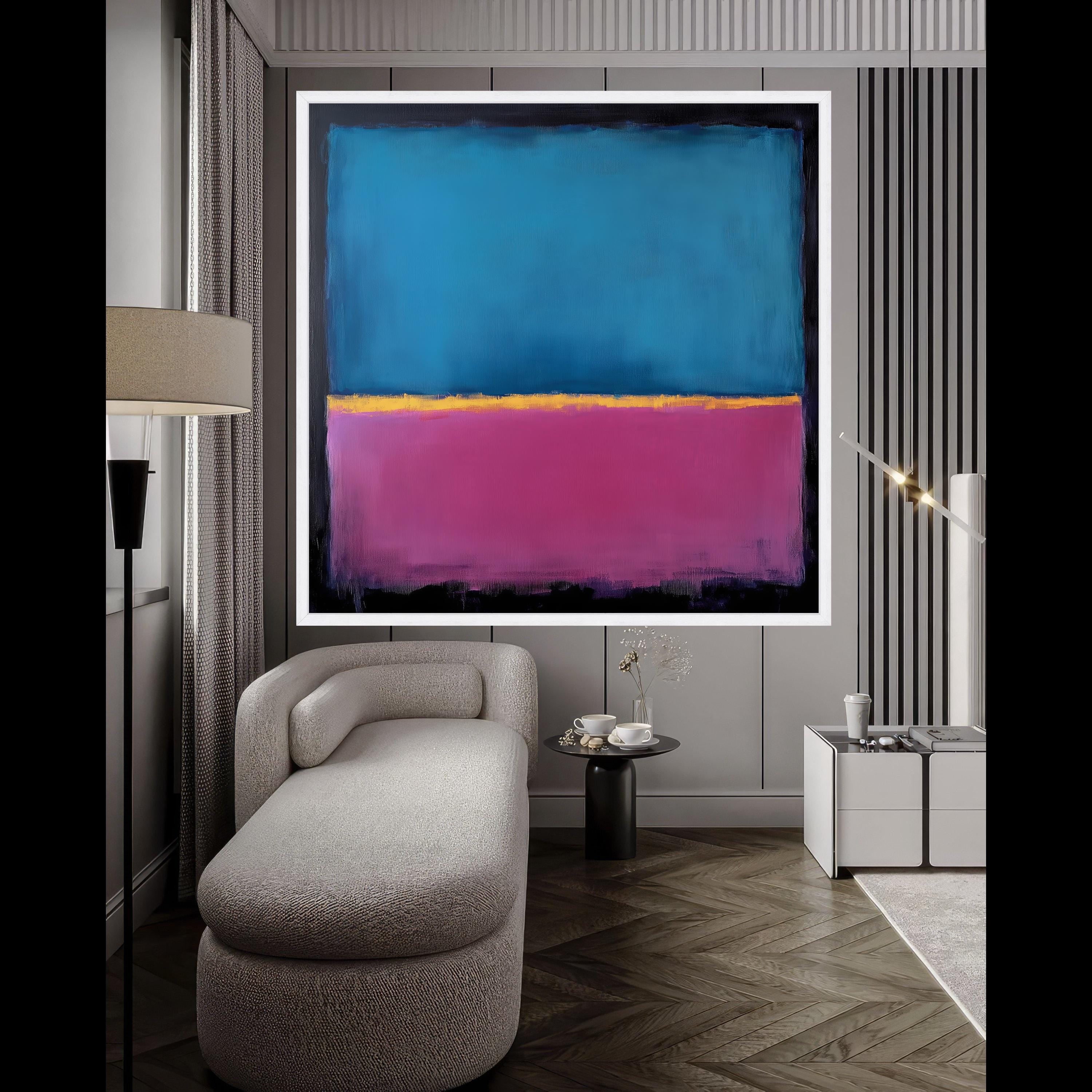 Mark Rothko Inspired Canvas, No. 22 Abstract Blue and Purple Canvas, Yellow Accent Color Block Art, Modern Wall Decoration Ready To Hang,