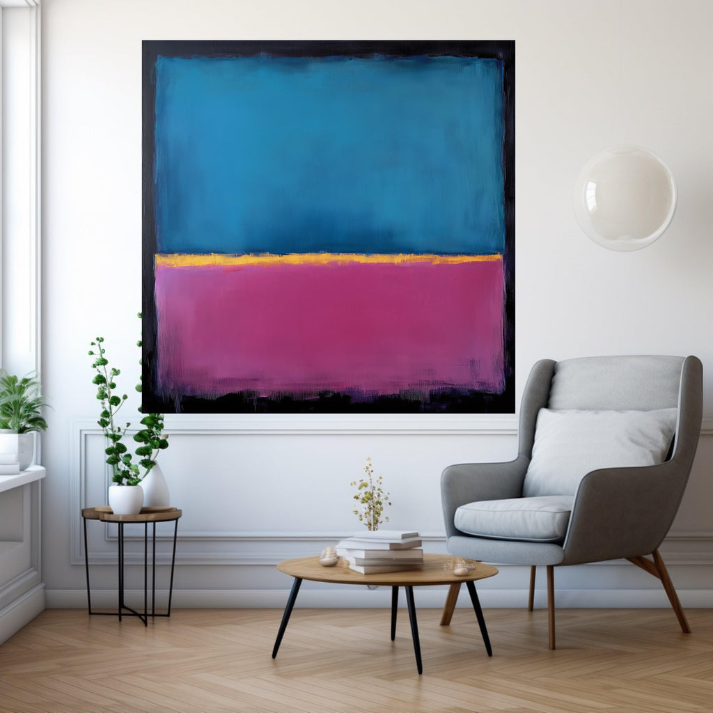Mark Rothko Inspired Canvas, No. 22 Abstract Blue and Purple Canvas, Yellow Accent Color Block Art, Modern Wall Decoration Ready To Hang,