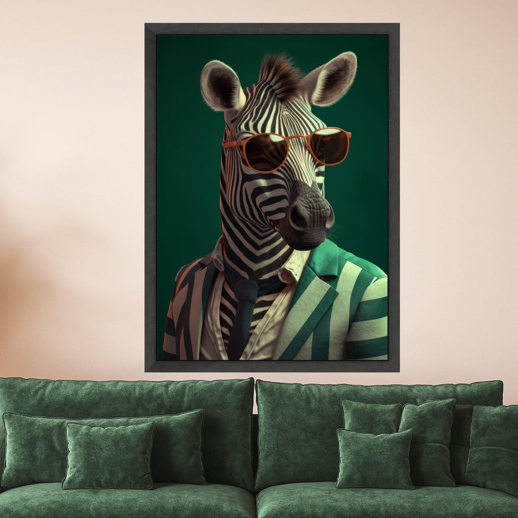 Cool Zebra Portrait Canvas, Modern Animal Wall Art, Stylish Striped Zebra with Sunglasses, Fashionable Safari Canvas, Unique Ready To Hang,