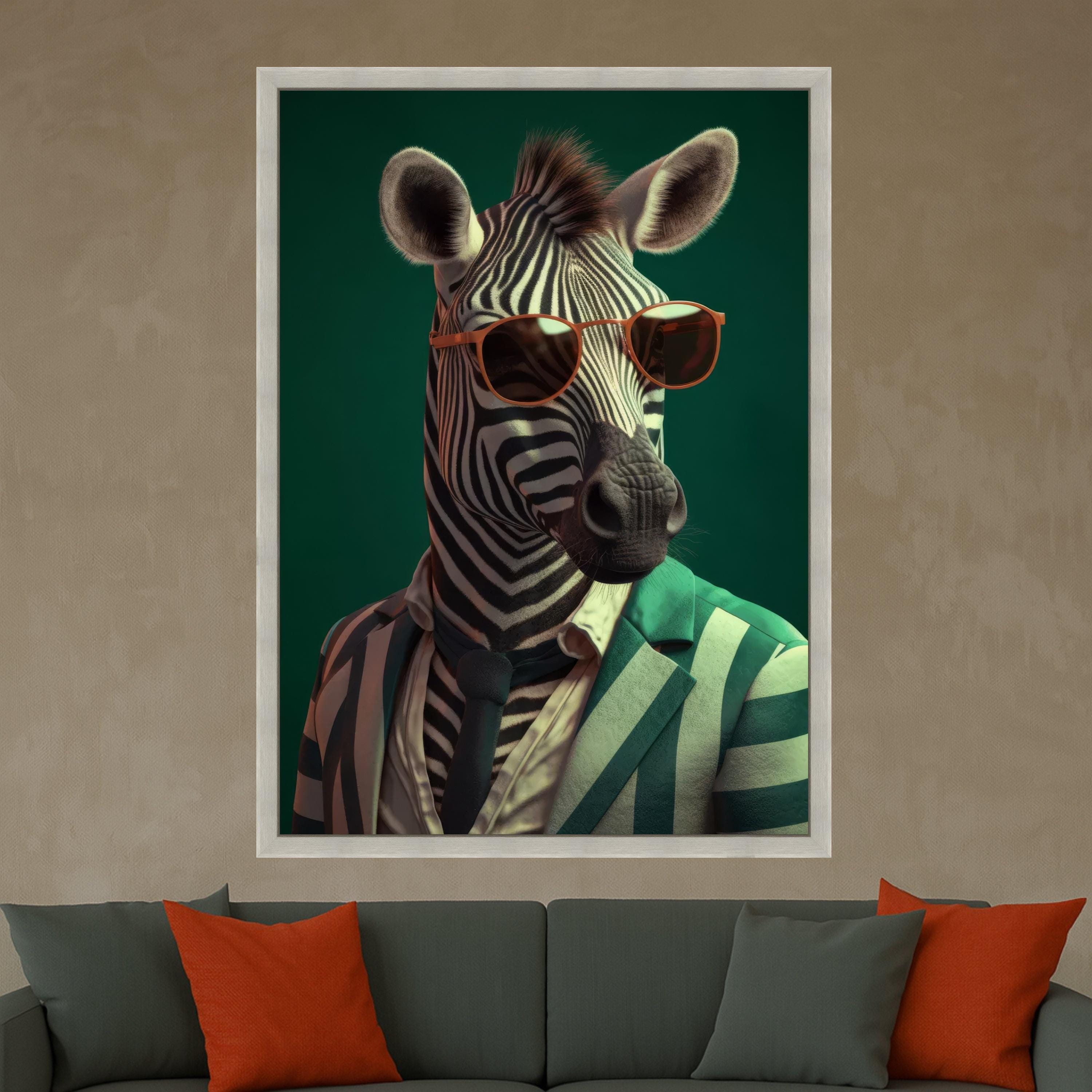 Cool Zebra Portrait Canvas, Modern Animal Wall Art, Stylish Striped Zebra with Sunglasses, Fashionable Safari Canvas, Unique Ready To Hang,