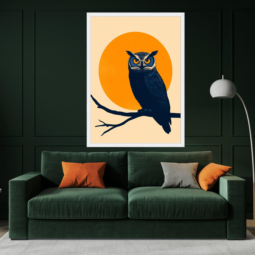 Bold Owl Silhouette Canvas Wall Art, Abstract Nature Bird Design, Orange Sun Background, Modern Wildlife Decoration, Ready to Ready To Hang,