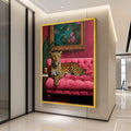 Leopard on Pink Sofa Canvas Print – Bold Jungle Wall Art – Elegant Animal Wall Decor – Ready to Hang Glam Canvas Decoration