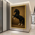 Majestic Black Stallion Rearing Canvas, Elegant Horse Wall Art, Equestrian Decor, Rustic Brown Background, Ready to Hang Ready To Hang,