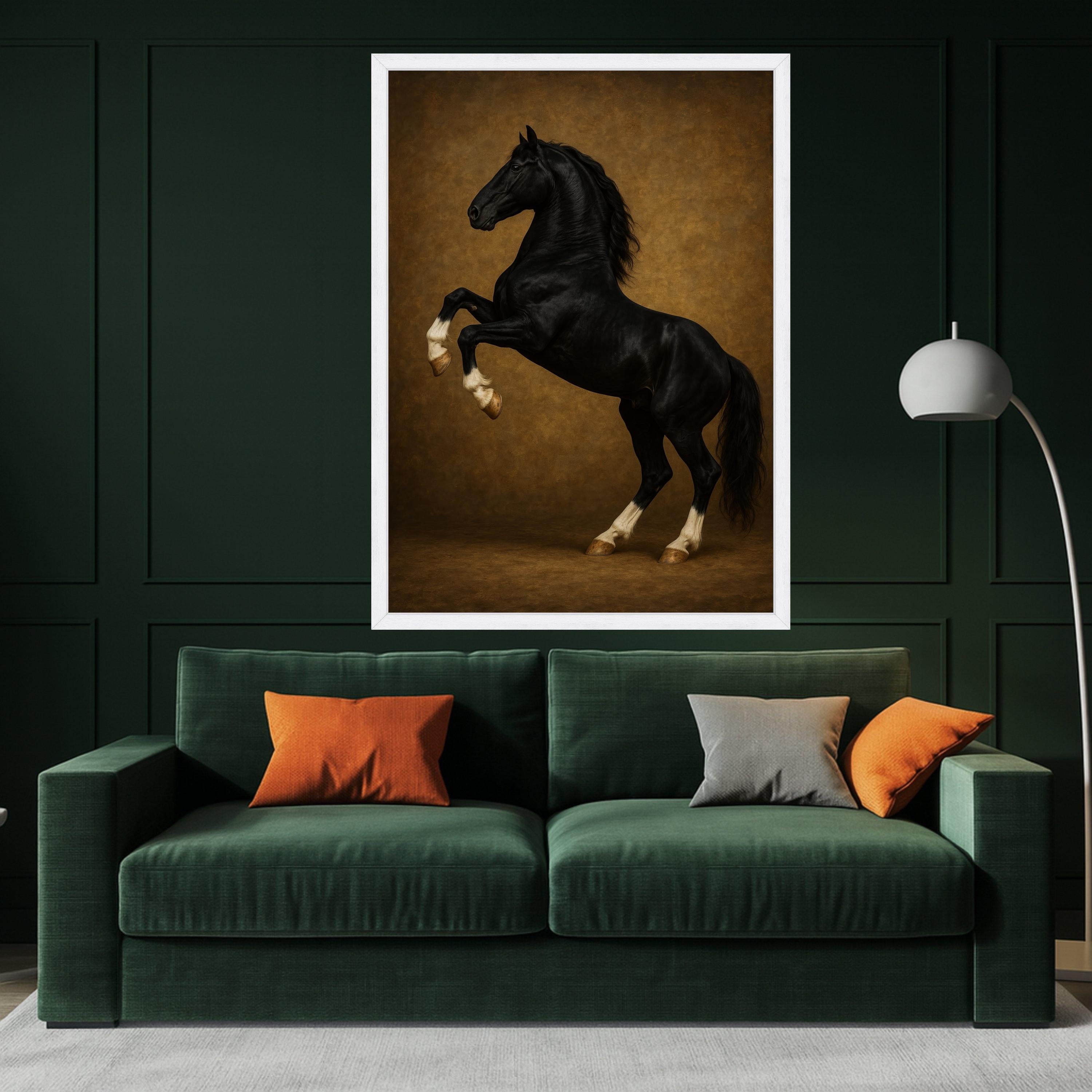 Majestic Black Stallion Rearing Canvas, Elegant Horse Wall Art, Equestrian Decor, Rustic Brown Background, Ready to Hang Ready To Hang,