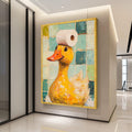 Playful Yellow Duck with Paper Roll Canvas, Whimsical Bathroom Wall Art, Fun Animal Decor, Quirky Home Decoration Canvas Ready To Hang,