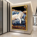 White Cat on Royal Couch Canvas Print – Luxury Pet Portrait Wall Decor – Funny Cat Wall Art – Ready to Hang Wall Decoration