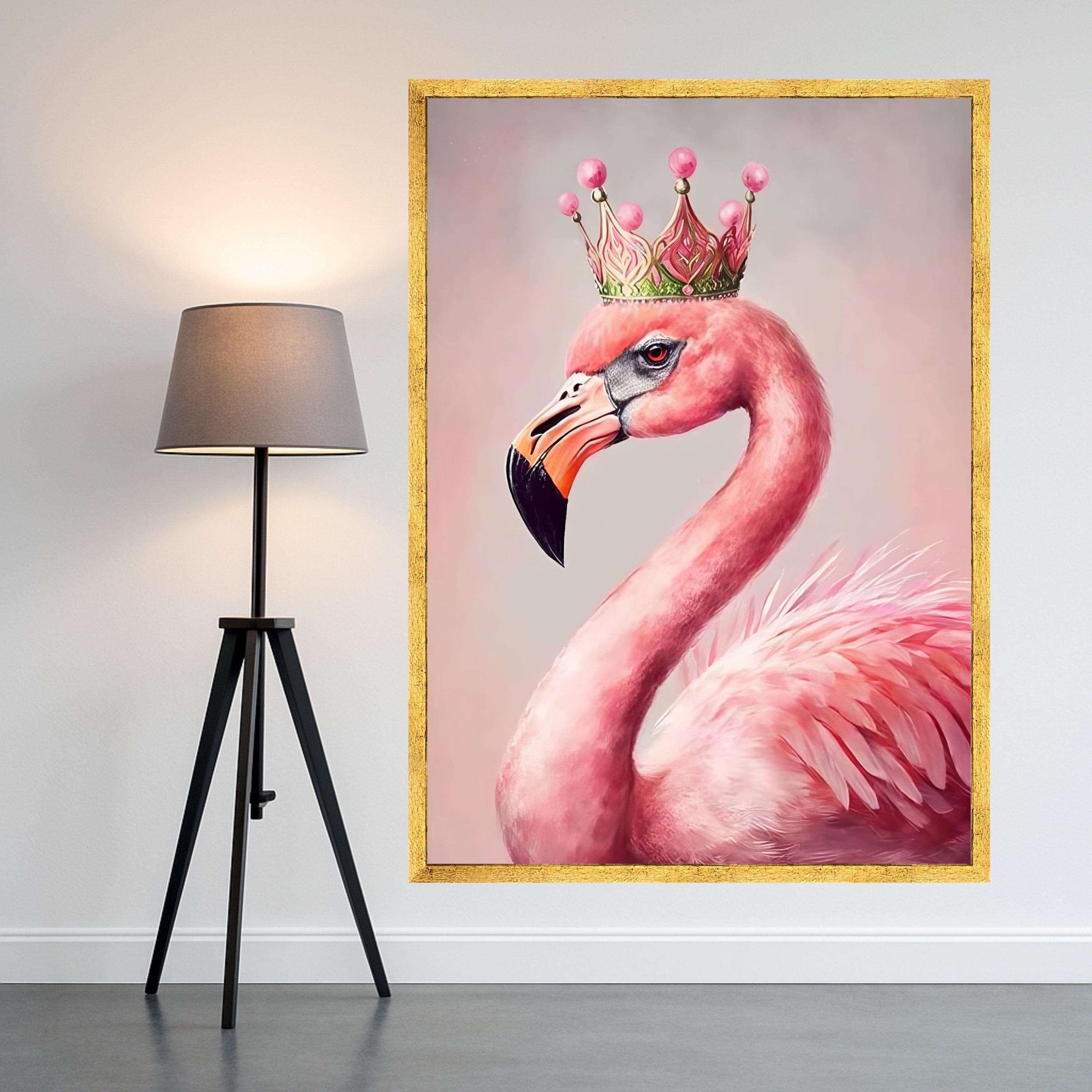 Regal Flamingo Portrait Canvas, Pink Bird Wall Art, Crowned Flamingo Print, Elegant Animal Canvas Decor, Modern Wildlife Ready To Hang,