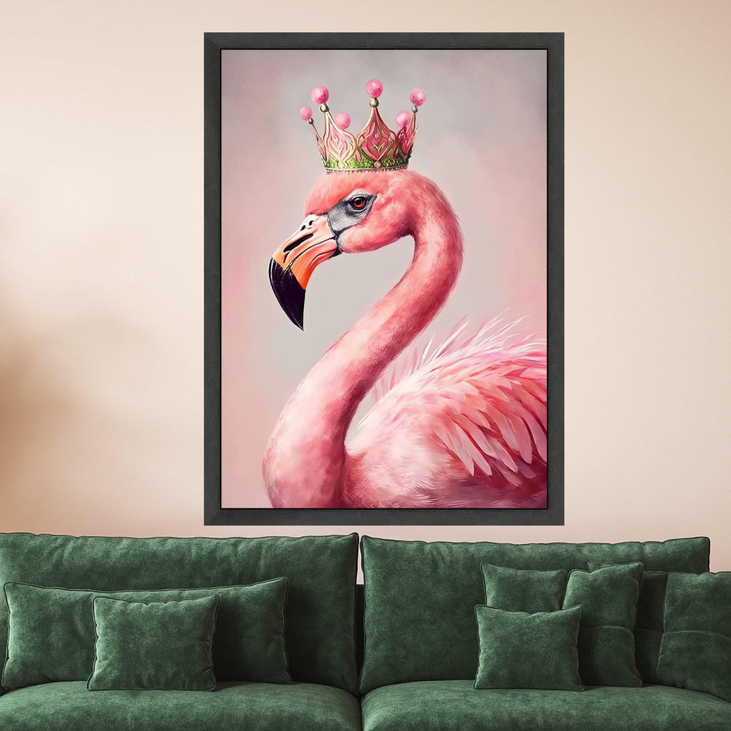 Regal Flamingo Portrait Canvas, Pink Bird Wall Art, Crowned Flamingo Print, Elegant Animal Canvas Decor, Modern Wildlife Ready To Hang,