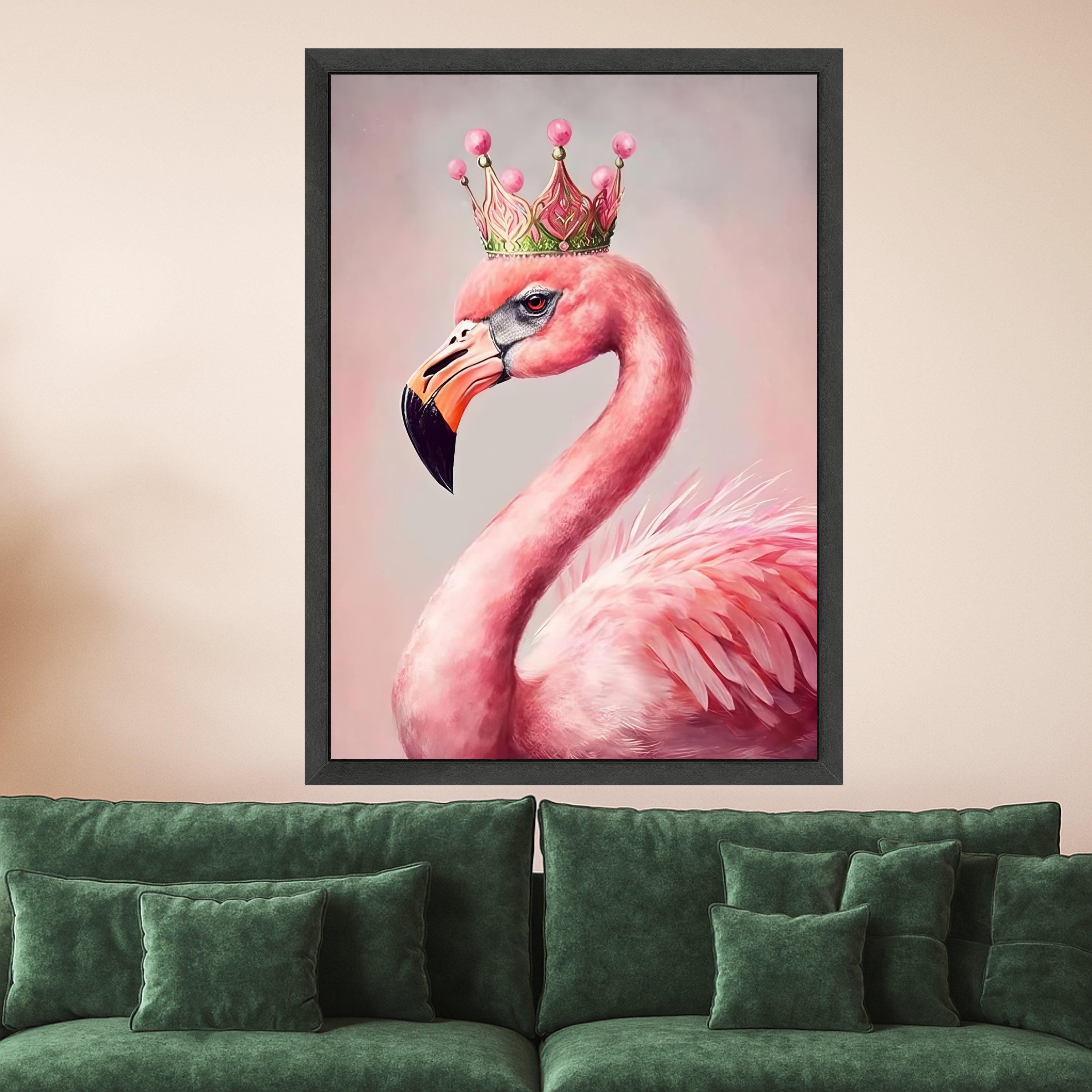 Regal Flamingo Portrait Canvas, Pink Bird Wall Art, Crowned Flamingo Print, Elegant Animal Canvas Decor, Modern Wildlife Ready To Hang,