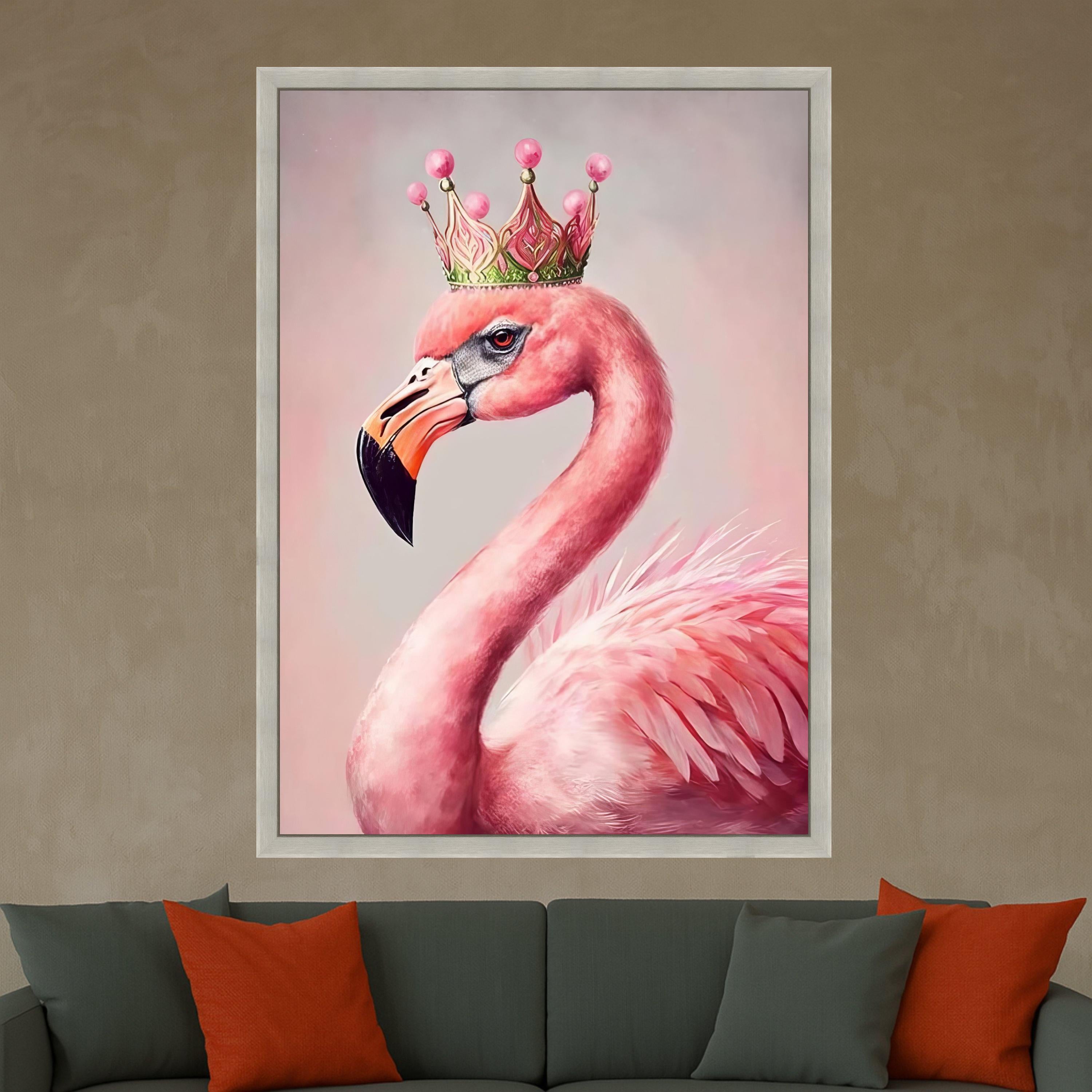 Regal Flamingo Portrait Canvas, Pink Bird Wall Art, Crowned Flamingo Print, Elegant Animal Canvas Decor, Modern Wildlife Ready To Hang,