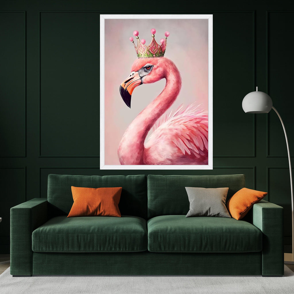 Regal Flamingo Portrait Canvas, Pink Bird Wall Art, Crowned Flamingo Print, Elegant Animal Canvas Decor, Modern Wildlife Ready To Hang,