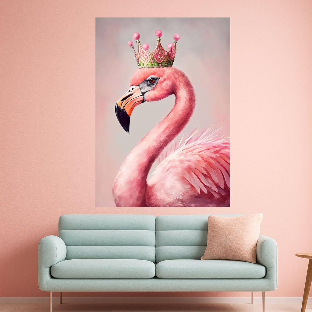 Regal Flamingo Portrait Canvas, Pink Bird Wall Art, Crowned Flamingo Print, Elegant Animal Canvas Decor, Modern Wildlife Ready To Hang,