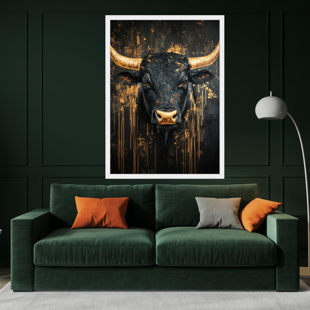 Majestic Black Bull Canvas Wall Art, Modern Rustic Farm Animal Painting, Gold Accents Abstract, Wildlife Decor, Ready to Hang Ready To Hang,