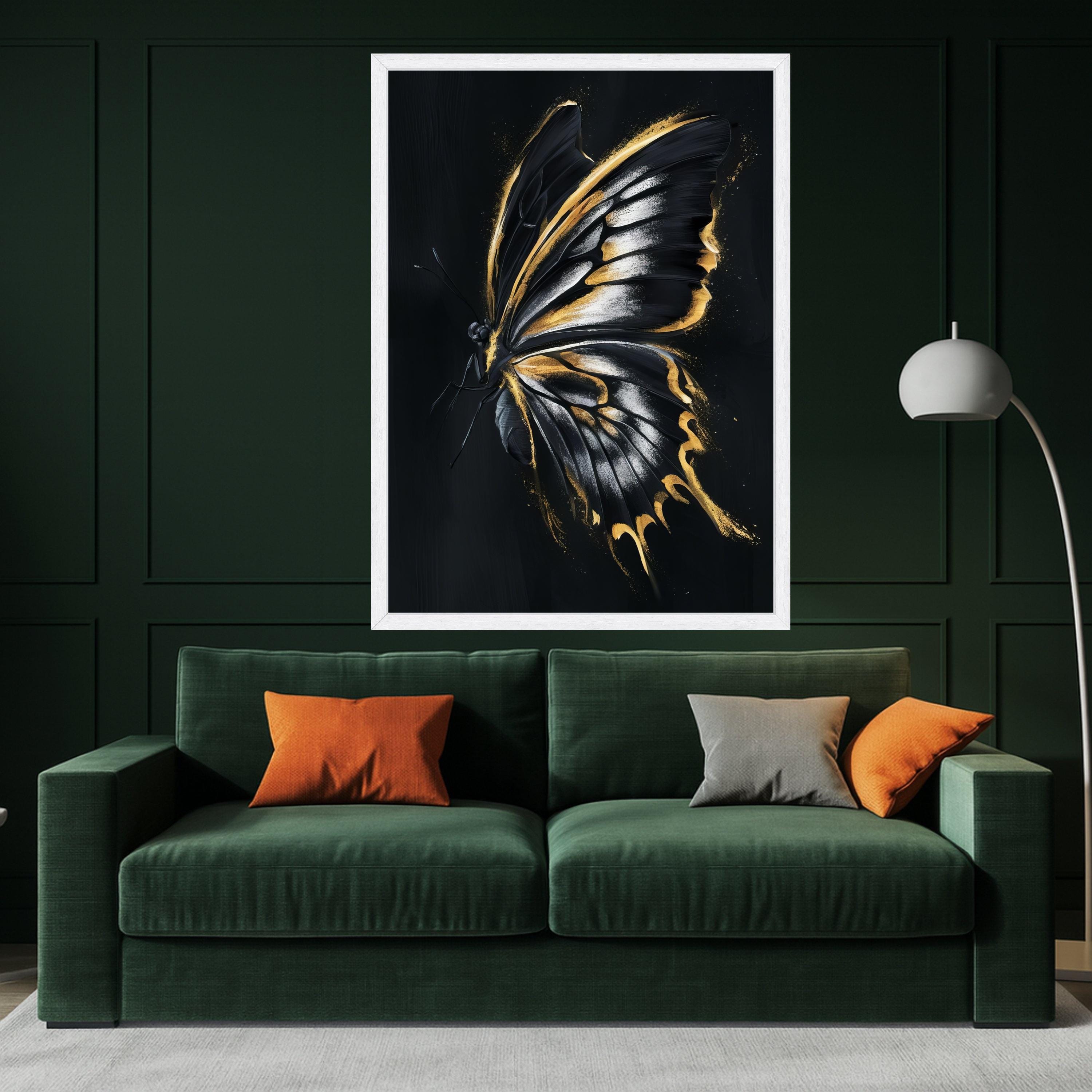 Elegant Black and Gold Butterfly Canvas Wall Art, Modern Insect Decor, Glamorous Metallic Accent Painting, Nature Inspired Ready To Hang,