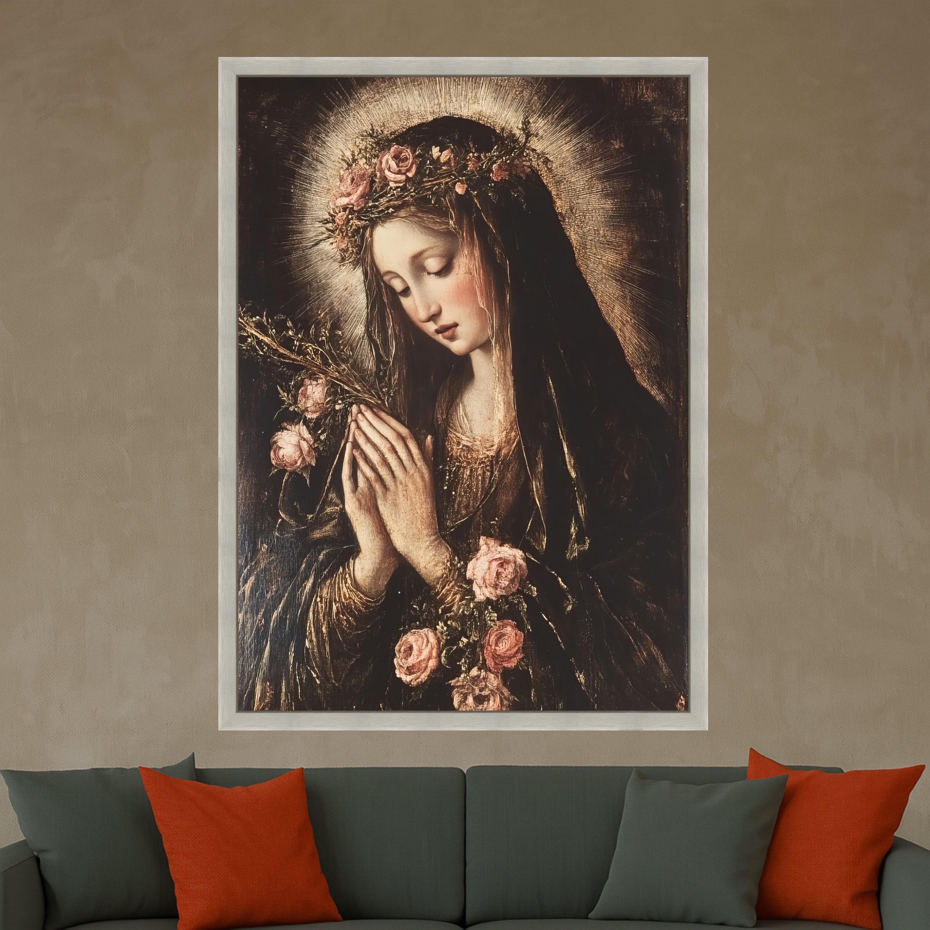 Virgin Mary Canvas Print – Religious Wall Art Ready to Hang – Classic Catholic Wall Decor & Wall Decoration