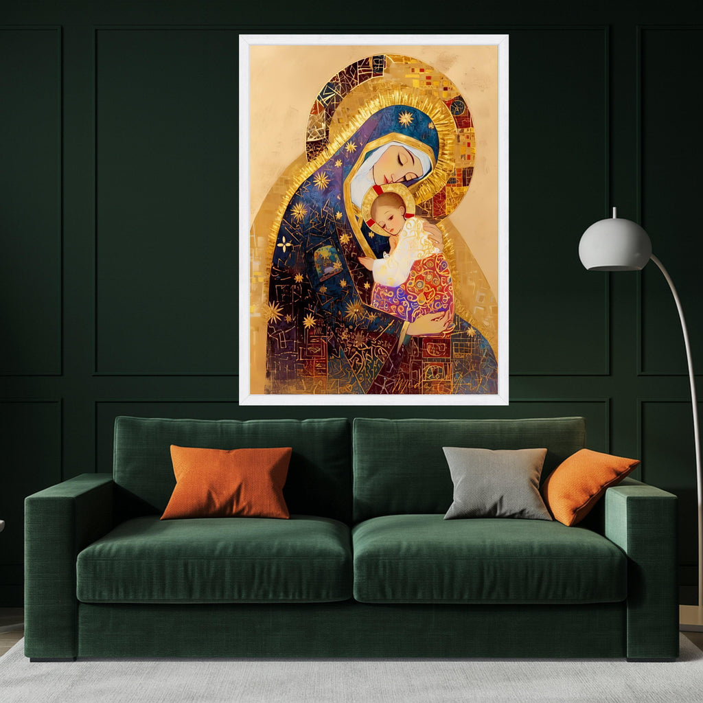 Sacred Madonna and Child Canvas Wall Art, Religious Icon Painting, Spiritual Christian Decor, Gold Embellished Artwork, Ready To Hang,