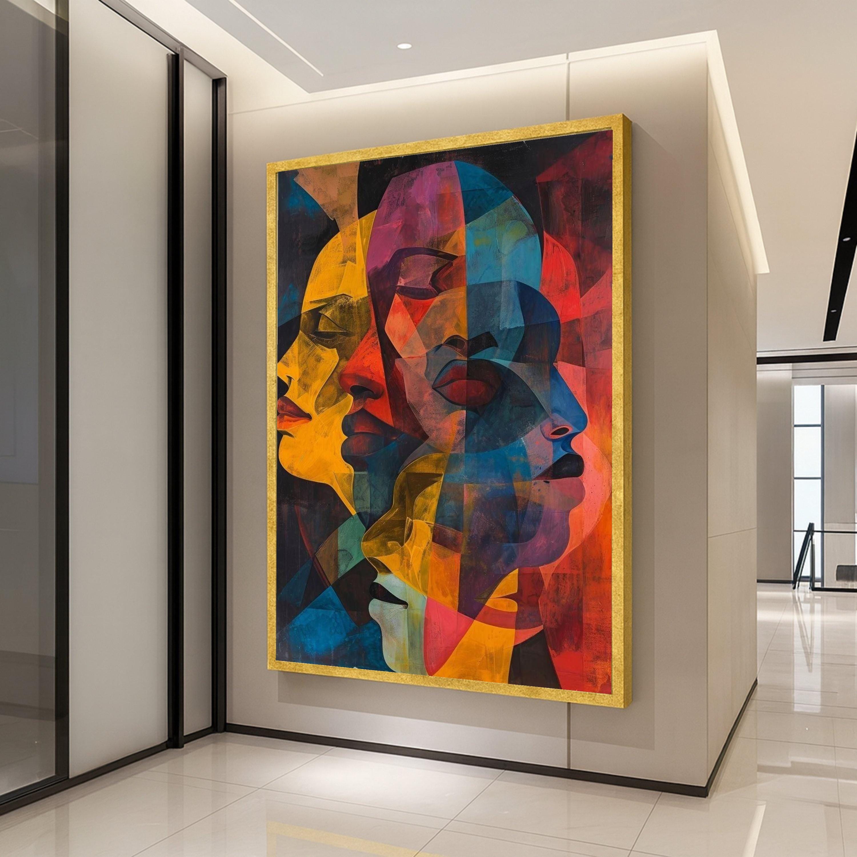 Abstract Faces Canvas Wall Art, Modern Colorful Portraits, Geometric Human Faces, Contemporary Art Print, Vibrant Home Decor Ready To Hang,
