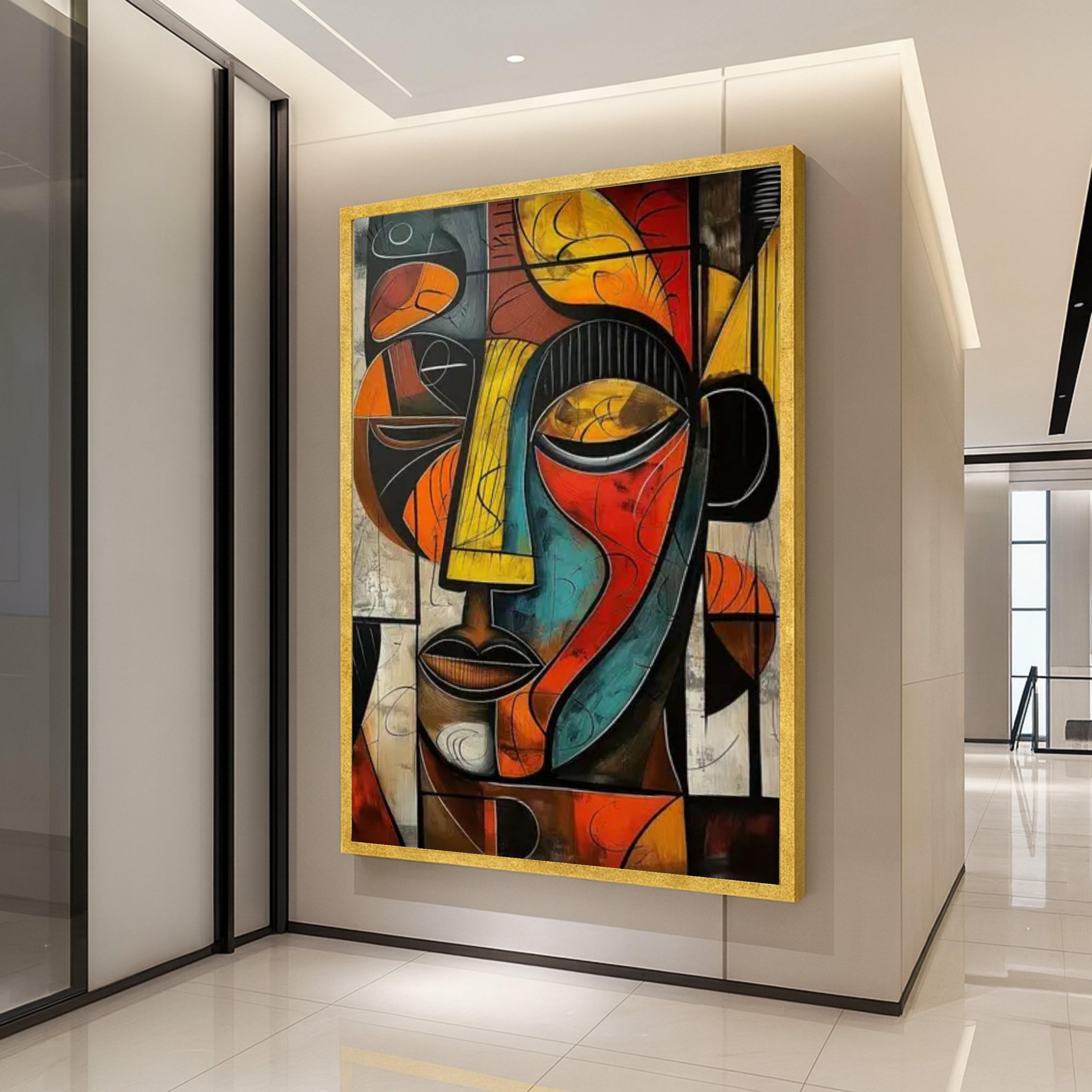 Abstract Cubism Face Canvas, Modern Geometric Wall Art, Colorful Portrait Canvas, Contemporary Home Decoration, Artistic Wall Ready To Hang,