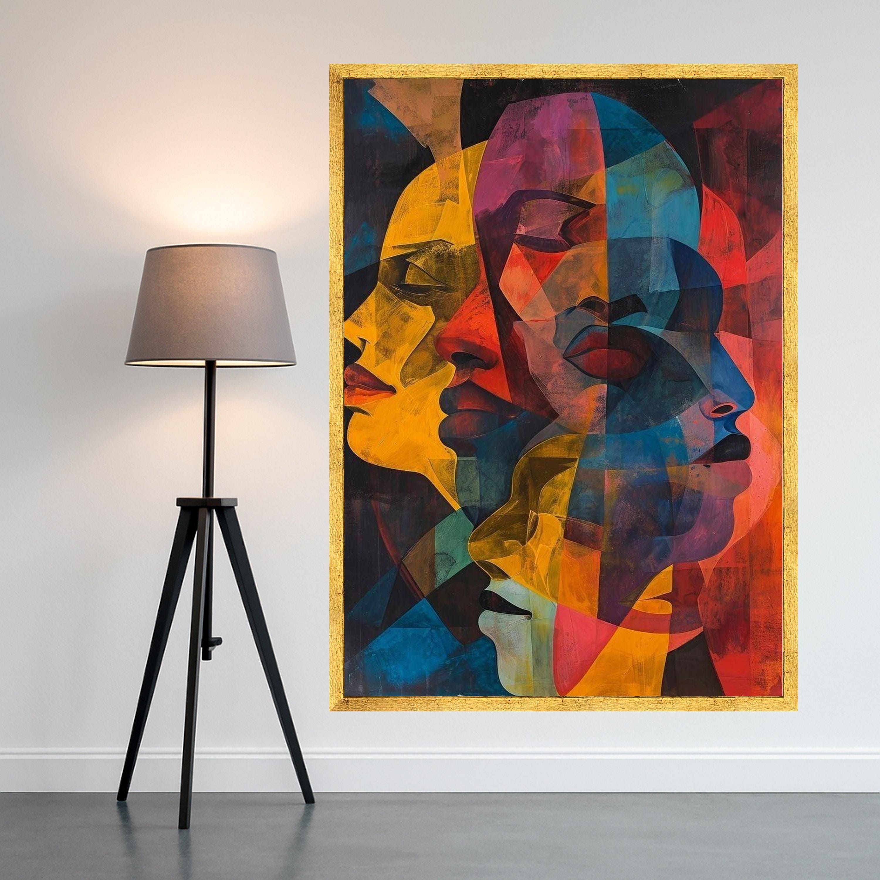 Abstract Faces Canvas Wall Art, Modern Colorful Portraits, Geometric Human Faces, Contemporary Art Print, Vibrant Home Decor Ready To Hang,