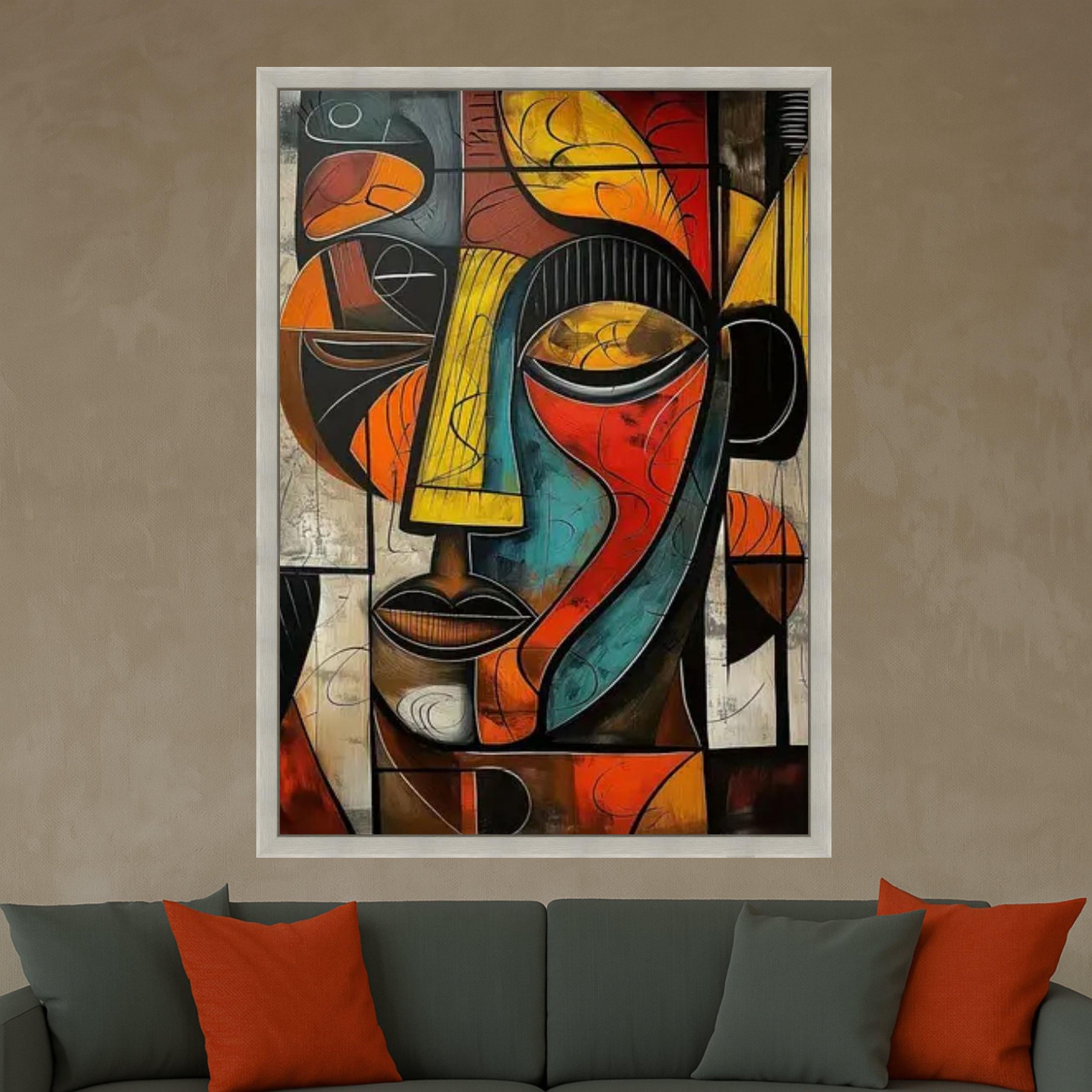 Abstract Cubism Face Canvas, Modern Geometric Wall Art, Colorful Portrait Canvas, Contemporary Home Decoration, Artistic Wall Ready To Hang,