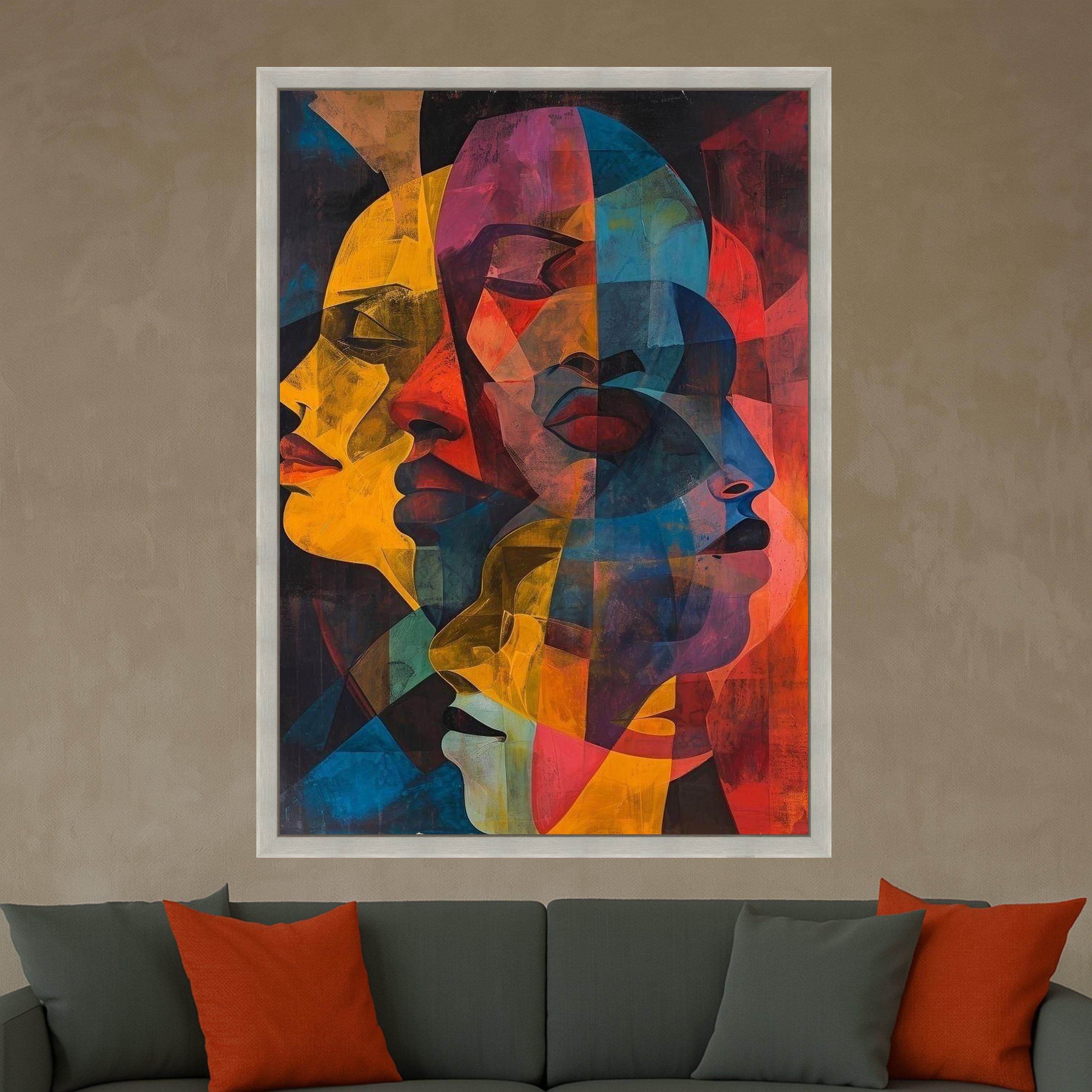 Abstract Faces Canvas Wall Art, Modern Colorful Portraits, Geometric Human Faces, Contemporary Art Print, Vibrant Home Decor Ready To Hang,
