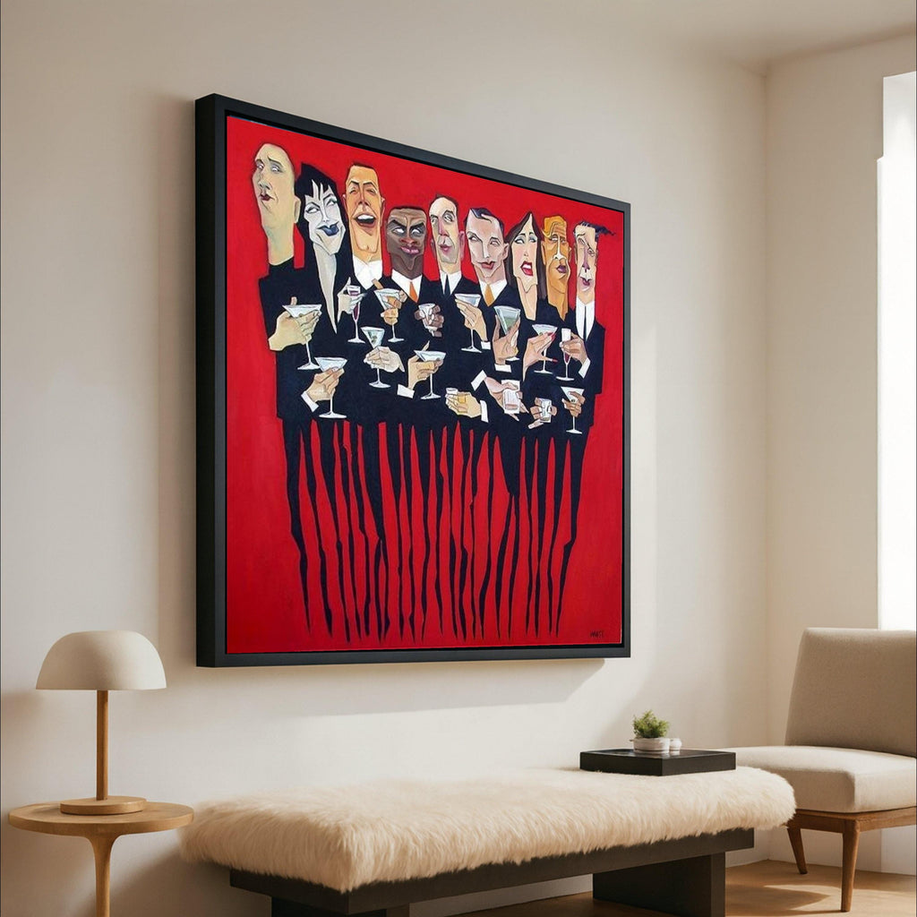 Modern Abstract Party Scene Canvas, Cocktail Gathering Wall Art, Fun Social Event Painting, Colorful Entertainment Canvas, Ready To Hang,