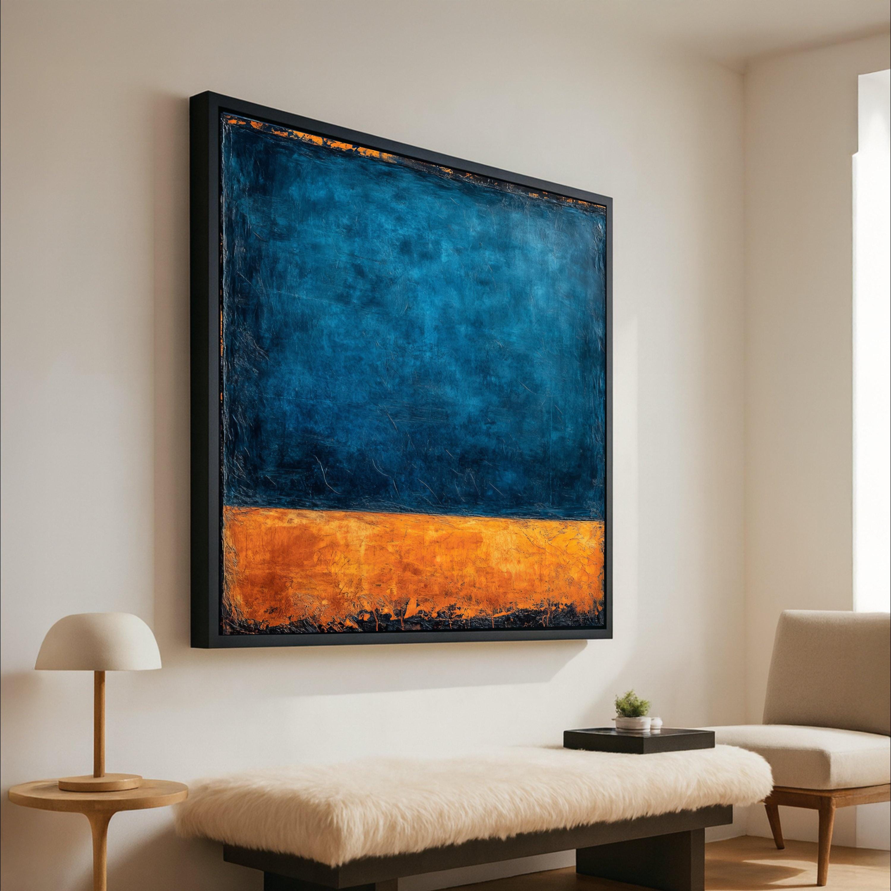 Abstract Color Block Canvas, Blue and Orange Wall Art, Modern Minimalist Canvas, Geometric Artwork, Contemporary Home Decor Ready To Hang,