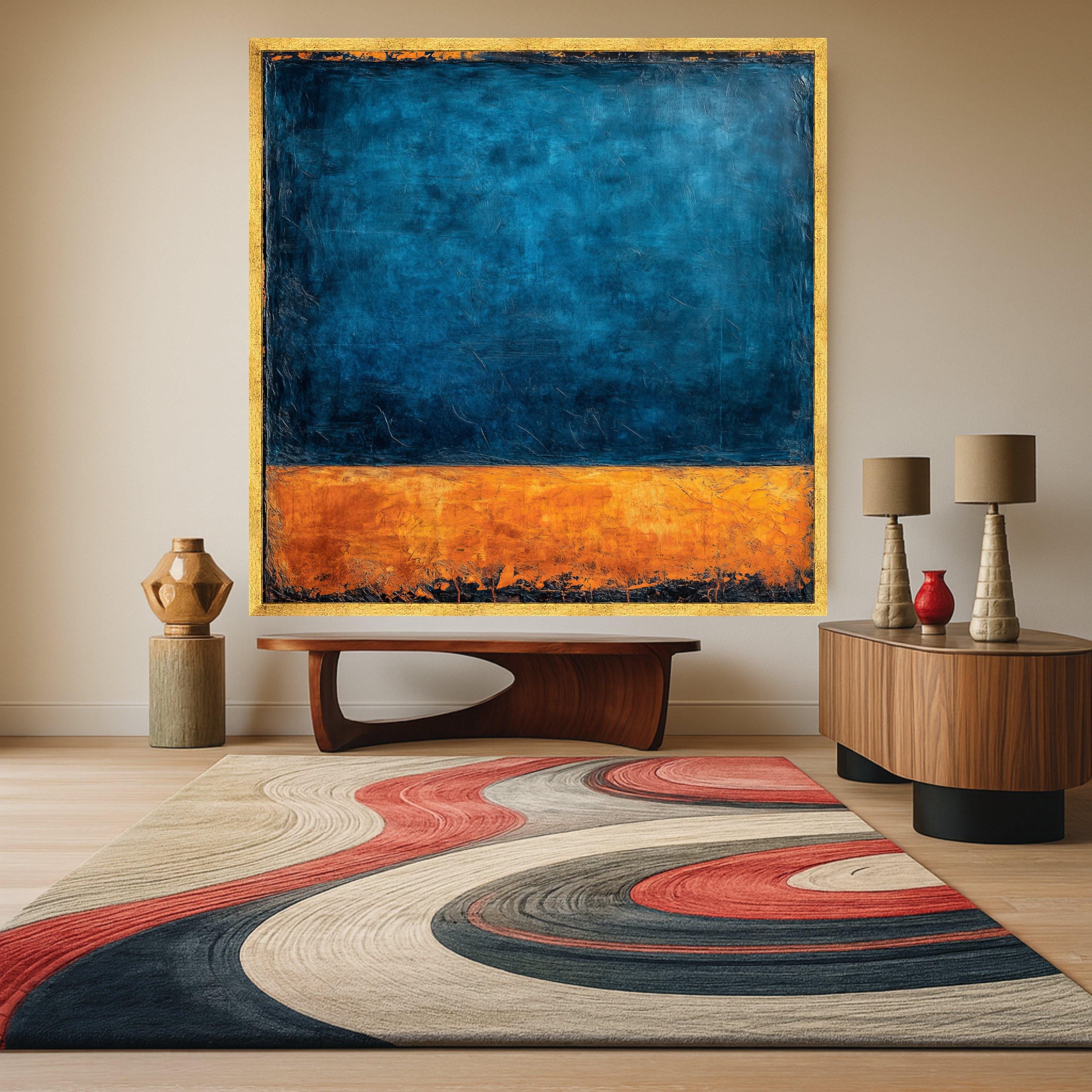 Abstract Color Block Canvas, Blue and Orange Wall Art, Modern Minimalist Canvas, Geometric Artwork, Contemporary Home Decor Ready To Hang,