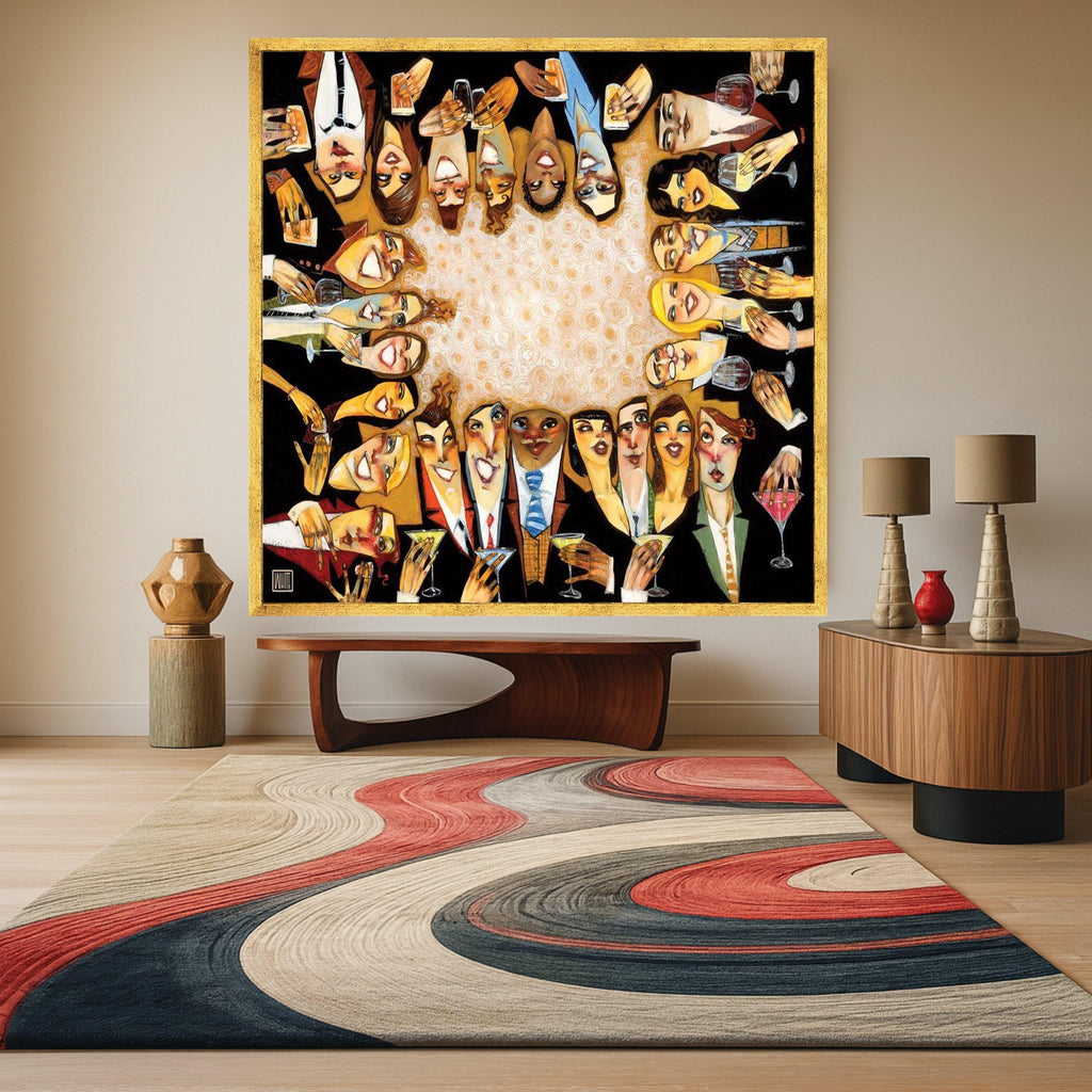 Celebration Gathering Canvas, Party Drinks Wall Art, Abstract Faces Painting, Social Event Canvas Art, Modern Home Decor Ready To Hang,