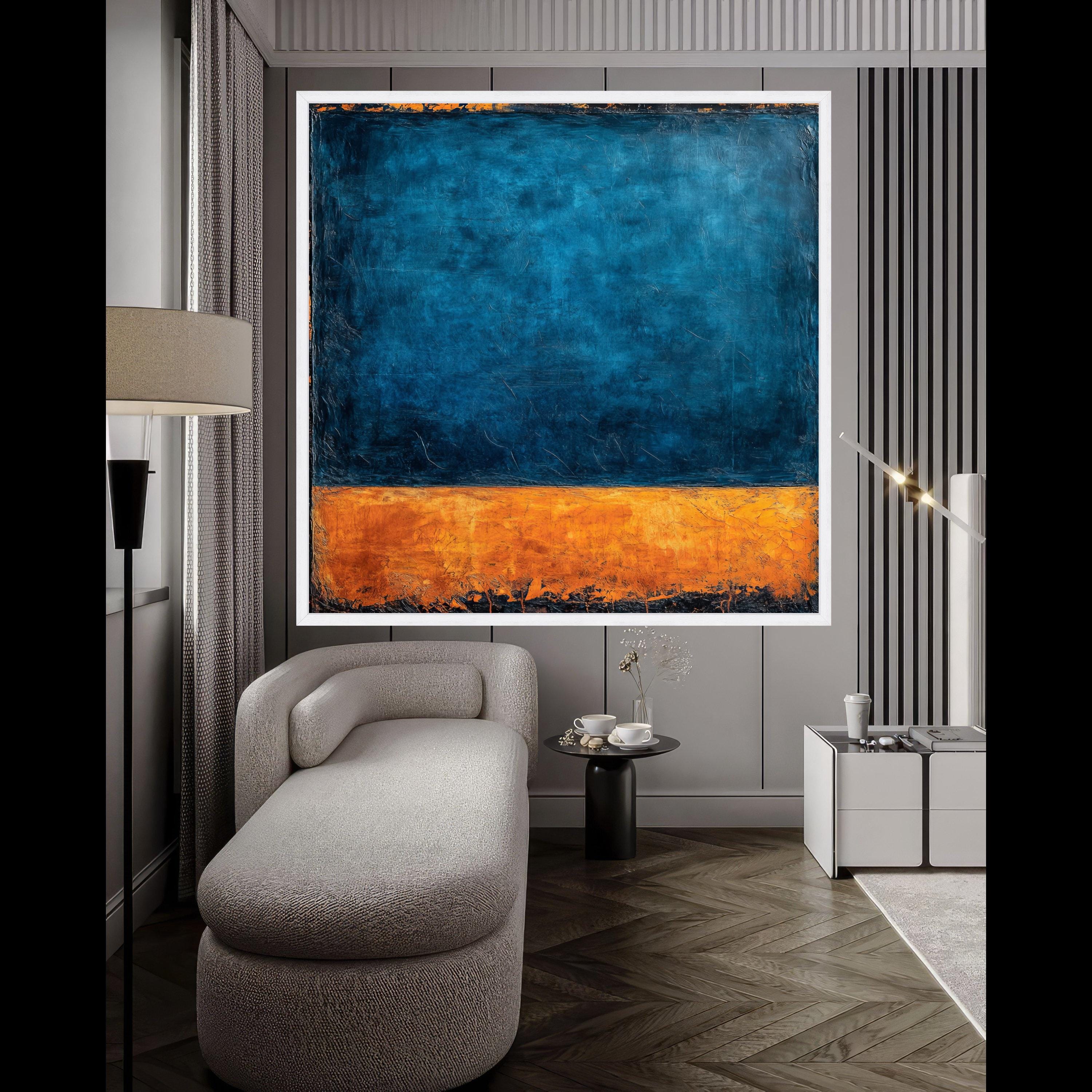 Abstract Color Block Canvas, Blue and Orange Wall Art, Modern Minimalist Canvas, Geometric Artwork, Contemporary Home Decor Ready To Hang,
