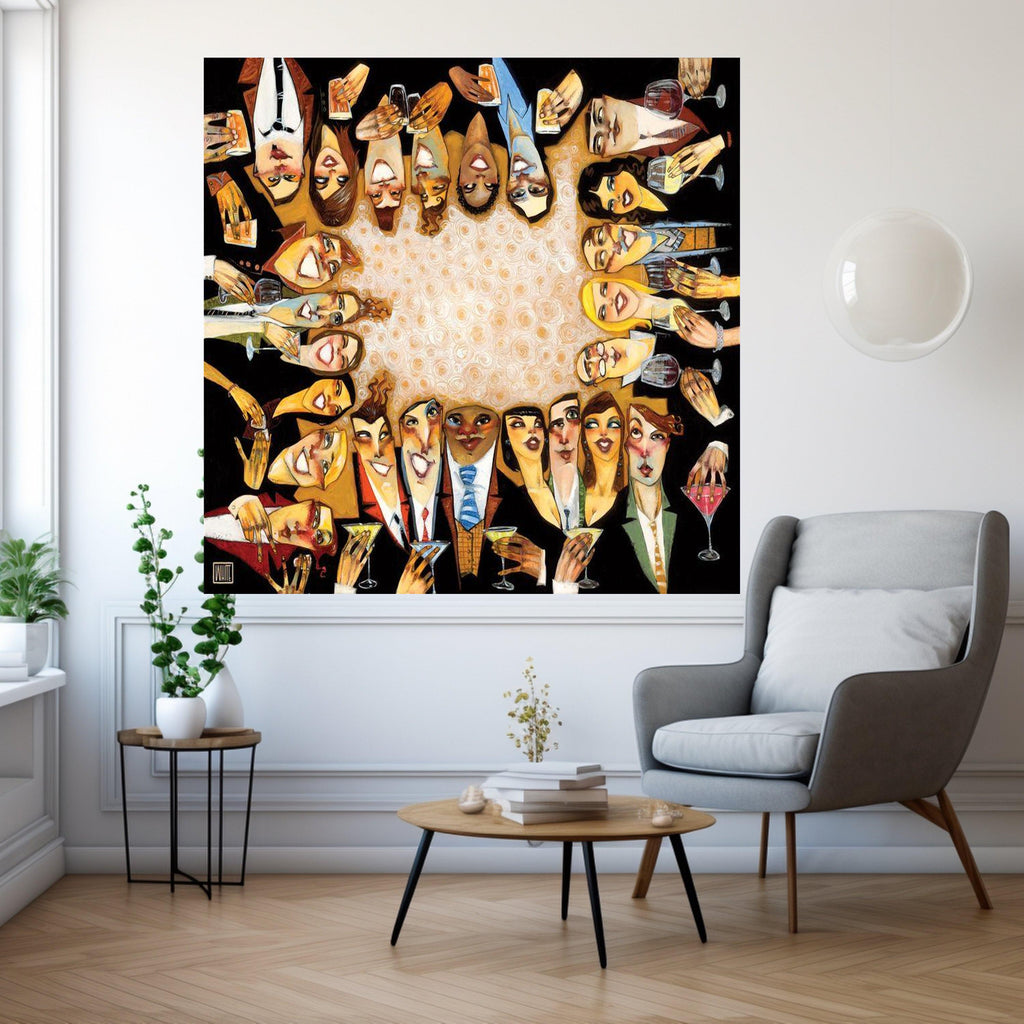 Celebration Gathering Canvas, Party Drinks Wall Art, Abstract Faces Painting, Social Event Canvas Art, Modern Home Decor Ready To Hang,