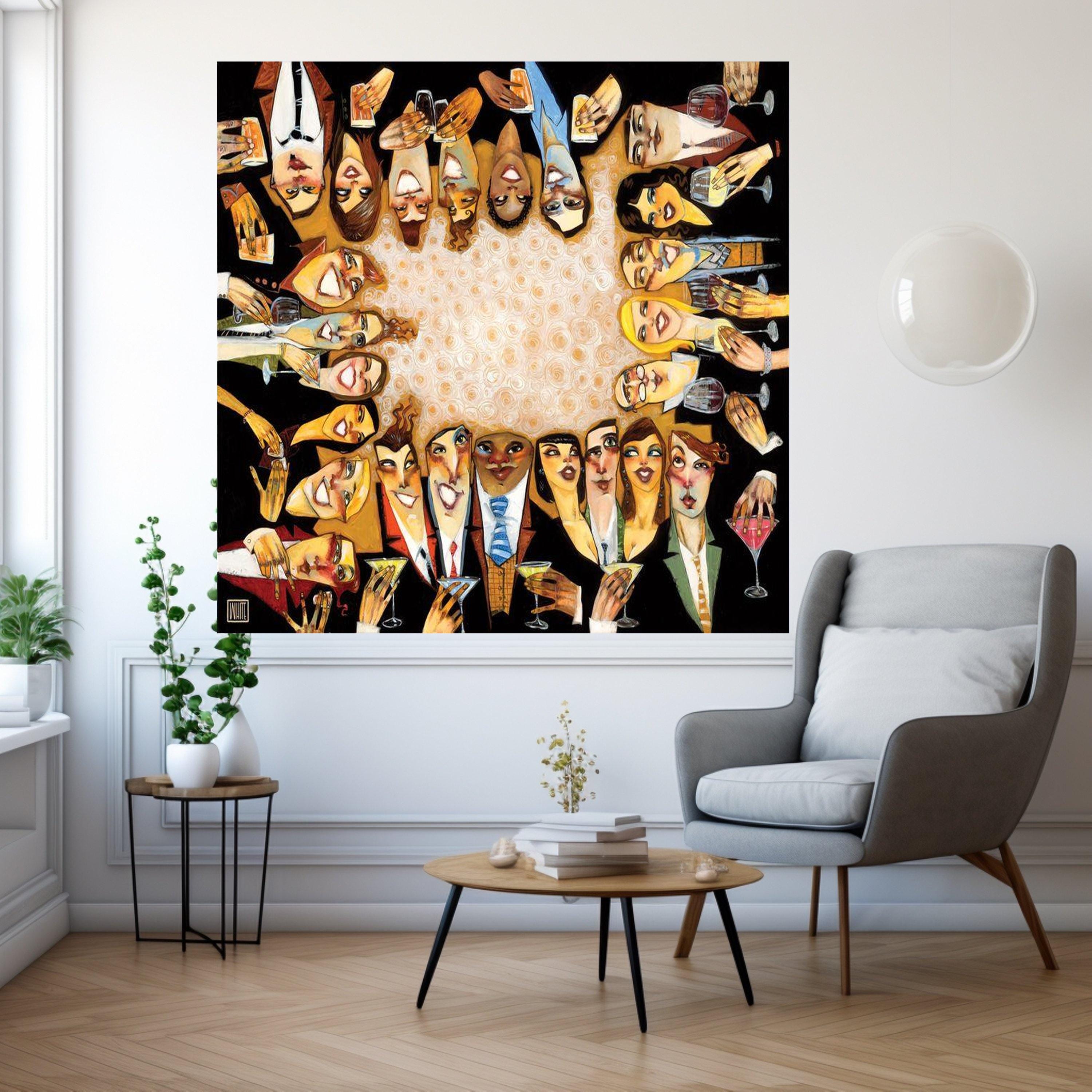 Celebration Gathering Canvas, Party Drinks Wall Art, Abstract Faces Painting, Social Event Canvas Art, Modern Home Decor Ready To Hang,