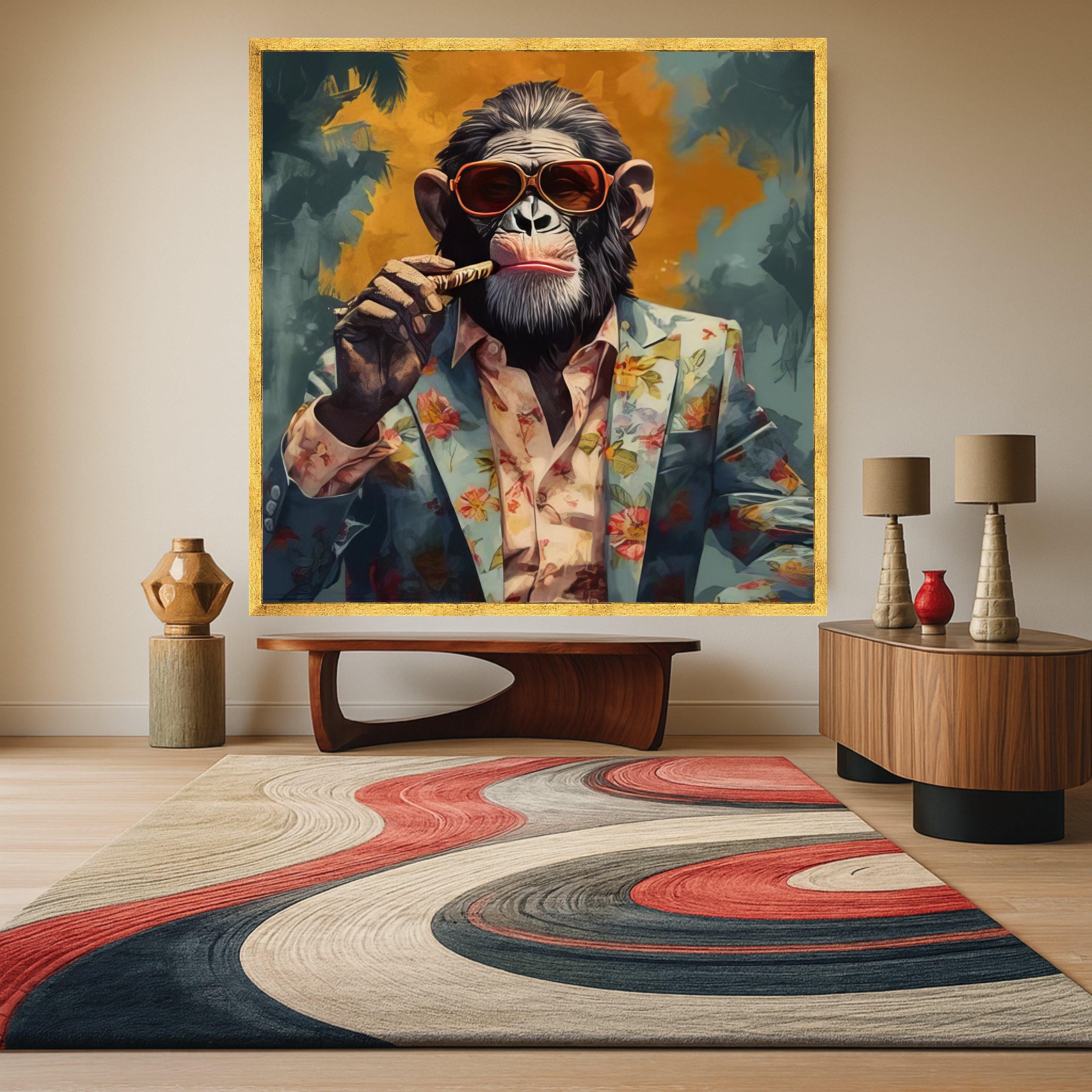 Cool Chimpanzee Canvas Print – Funky Animal Wall Art Ready to Hang – Bold Pop Wall Decor – Humorous Wall Decoration