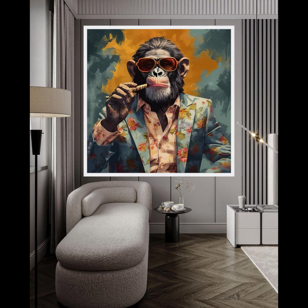 Cool Chimpanzee Canvas Print – Funky Animal Wall Art Ready to Hang – Bold Pop Wall Decor – Humorous Wall Decoration
