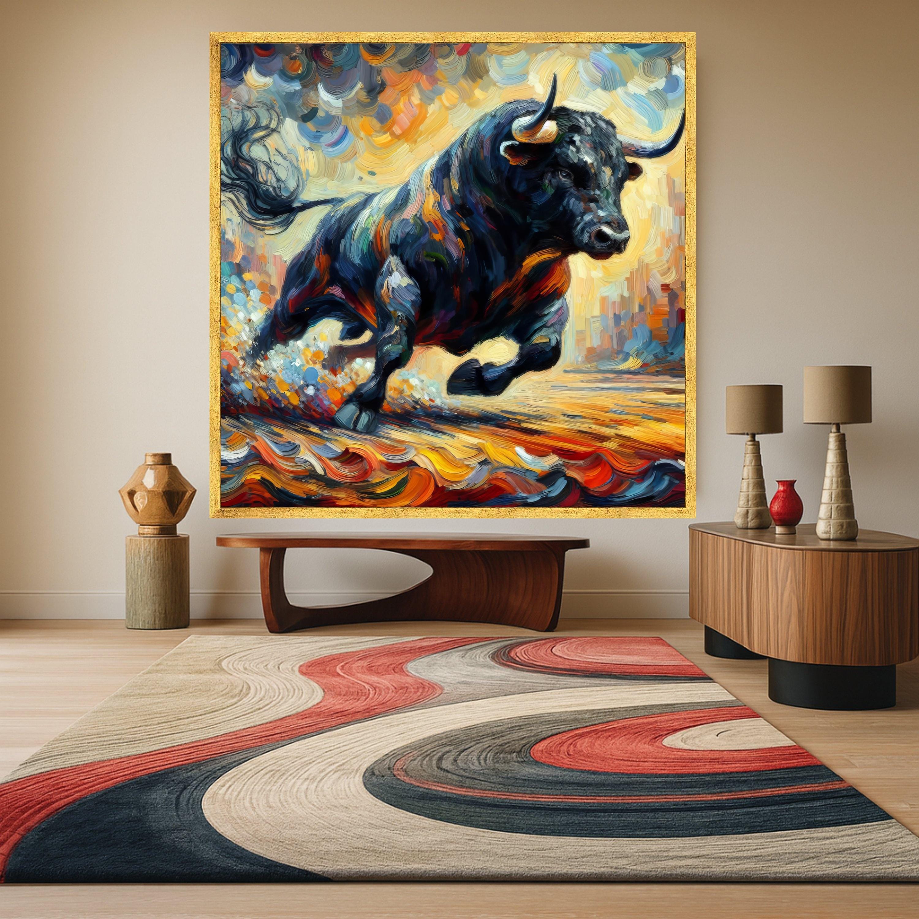 Abstract Bull Canvas Print – Powerful Wall Decor, Vibrant Wall Art, Ready to Hang Animal Painting