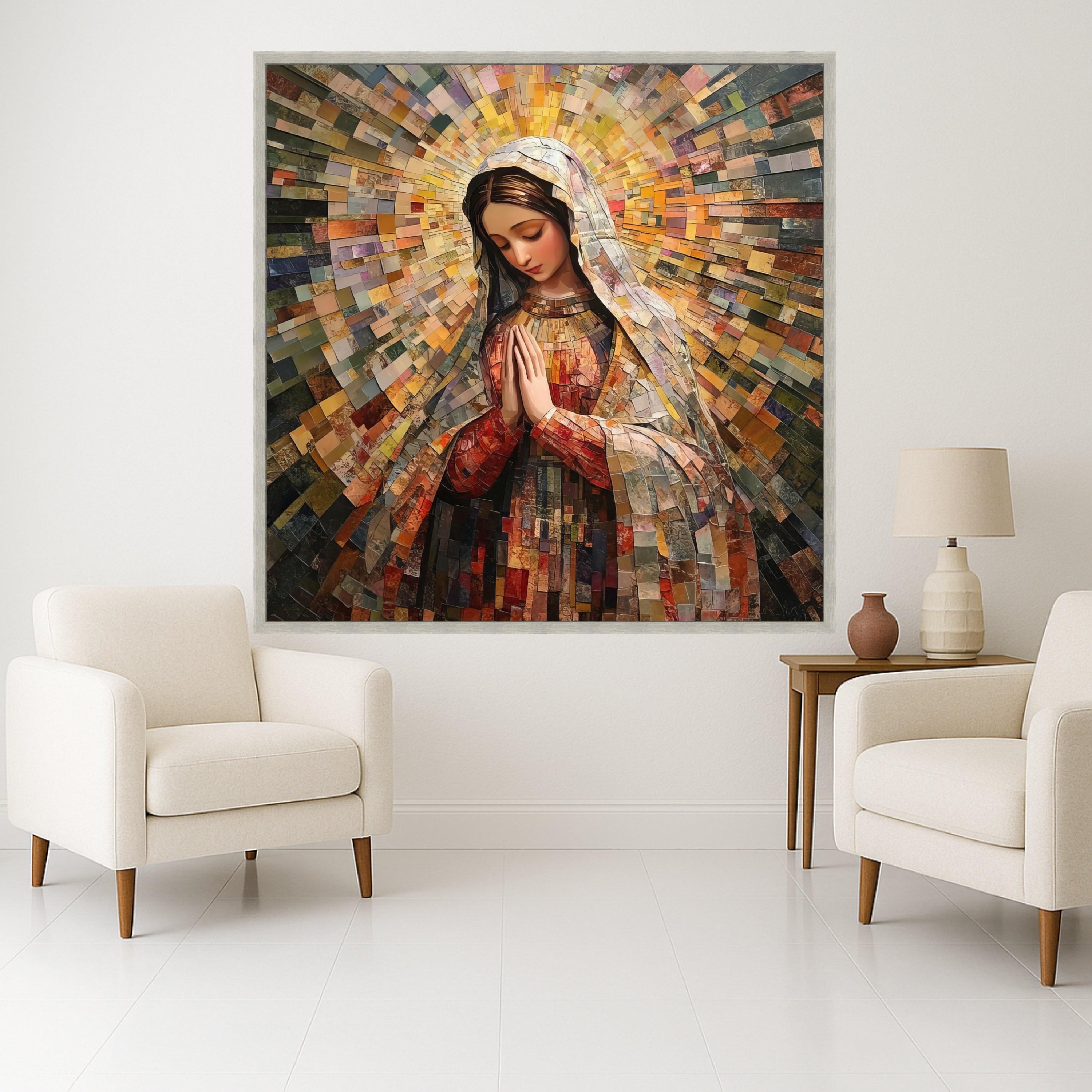 Virgin Mary Mosaic Canvas Print – Religious Wall Art Ready to Hang – Catholic Wall Decor – Sacred Christian Wall Decoration