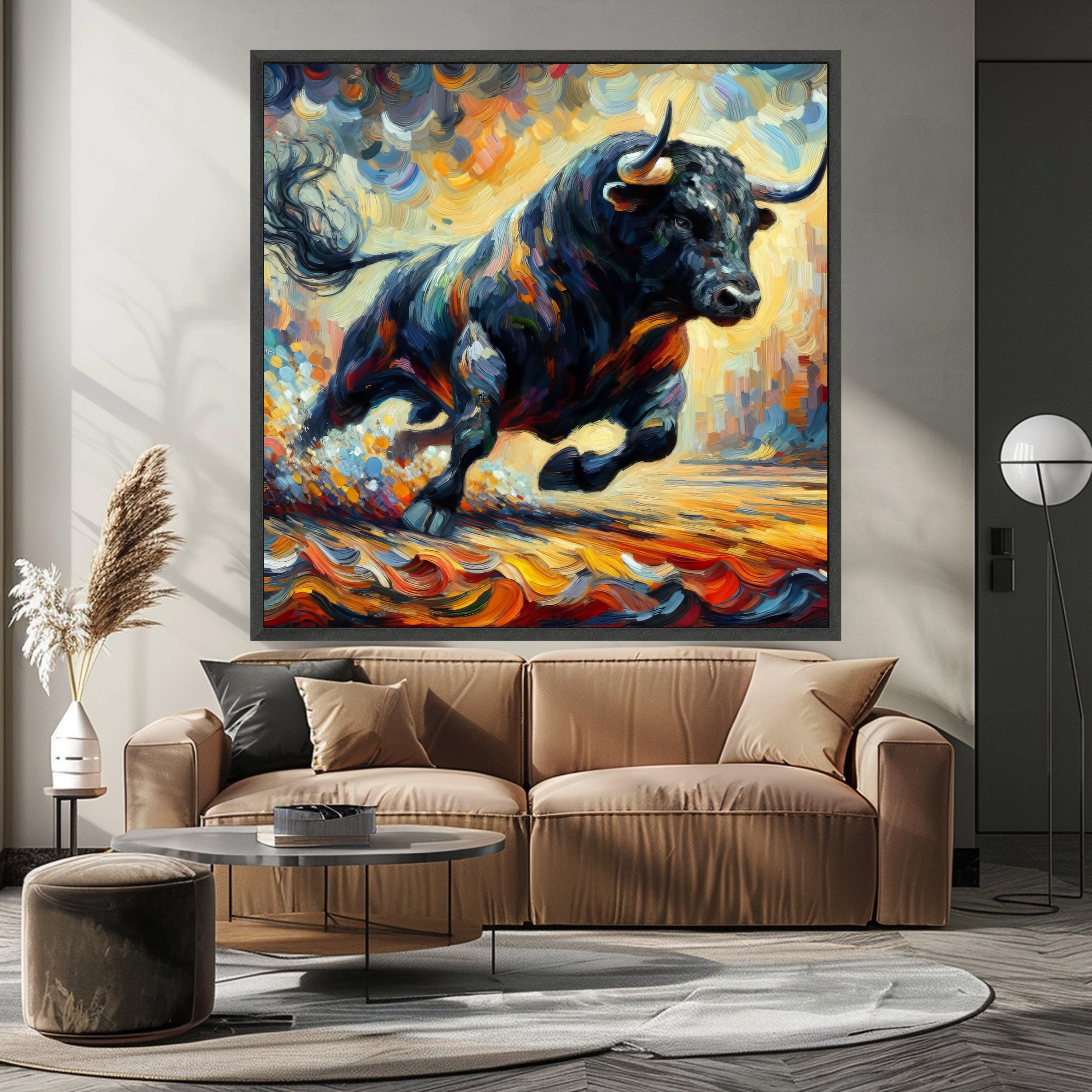 Abstract Bull Canvas Print – Powerful Wall Decor, Vibrant Wall Art, Ready to Hang Animal Painting
