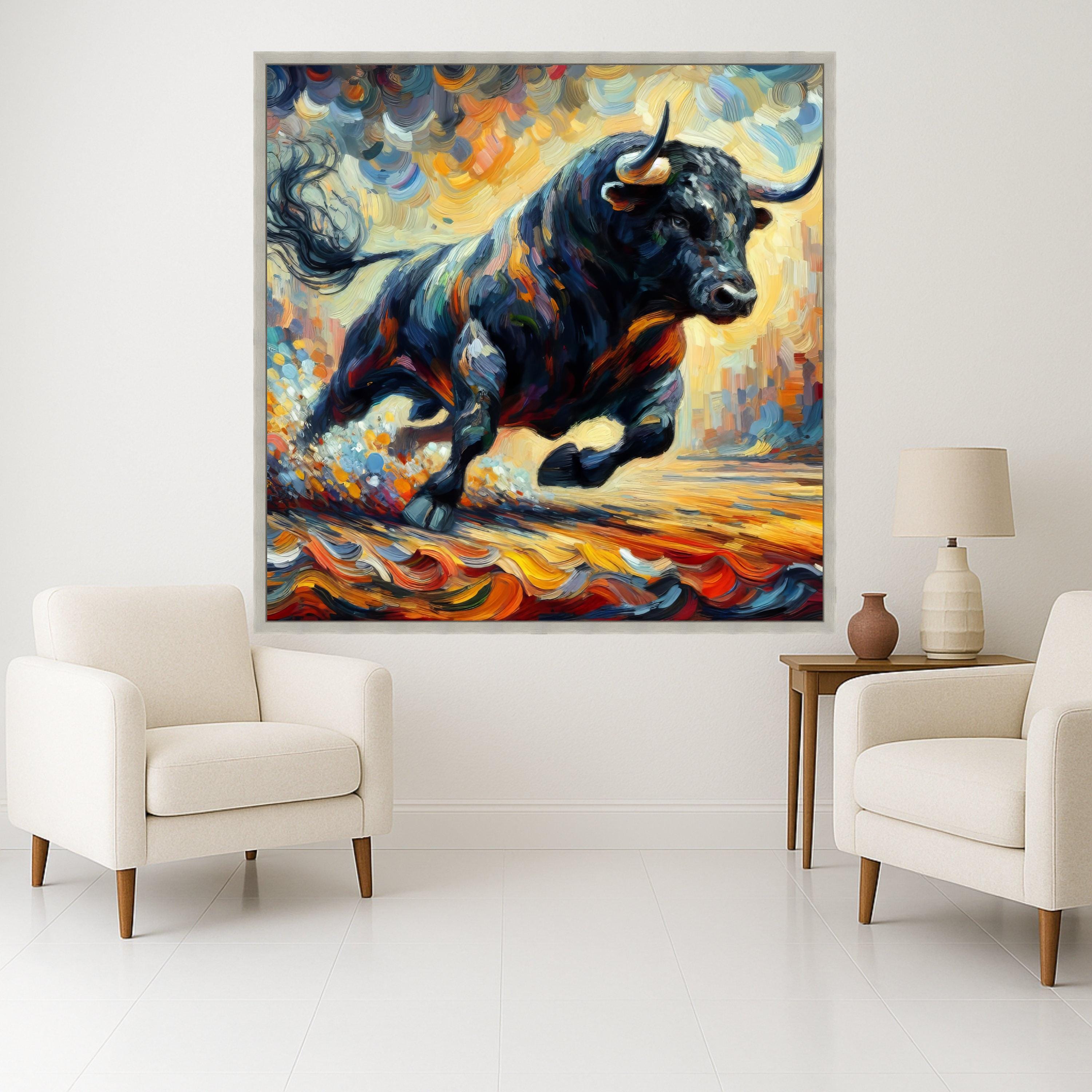 Abstract Bull Canvas Print – Powerful Wall Decor, Vibrant Wall Art, Ready to Hang Animal Painting