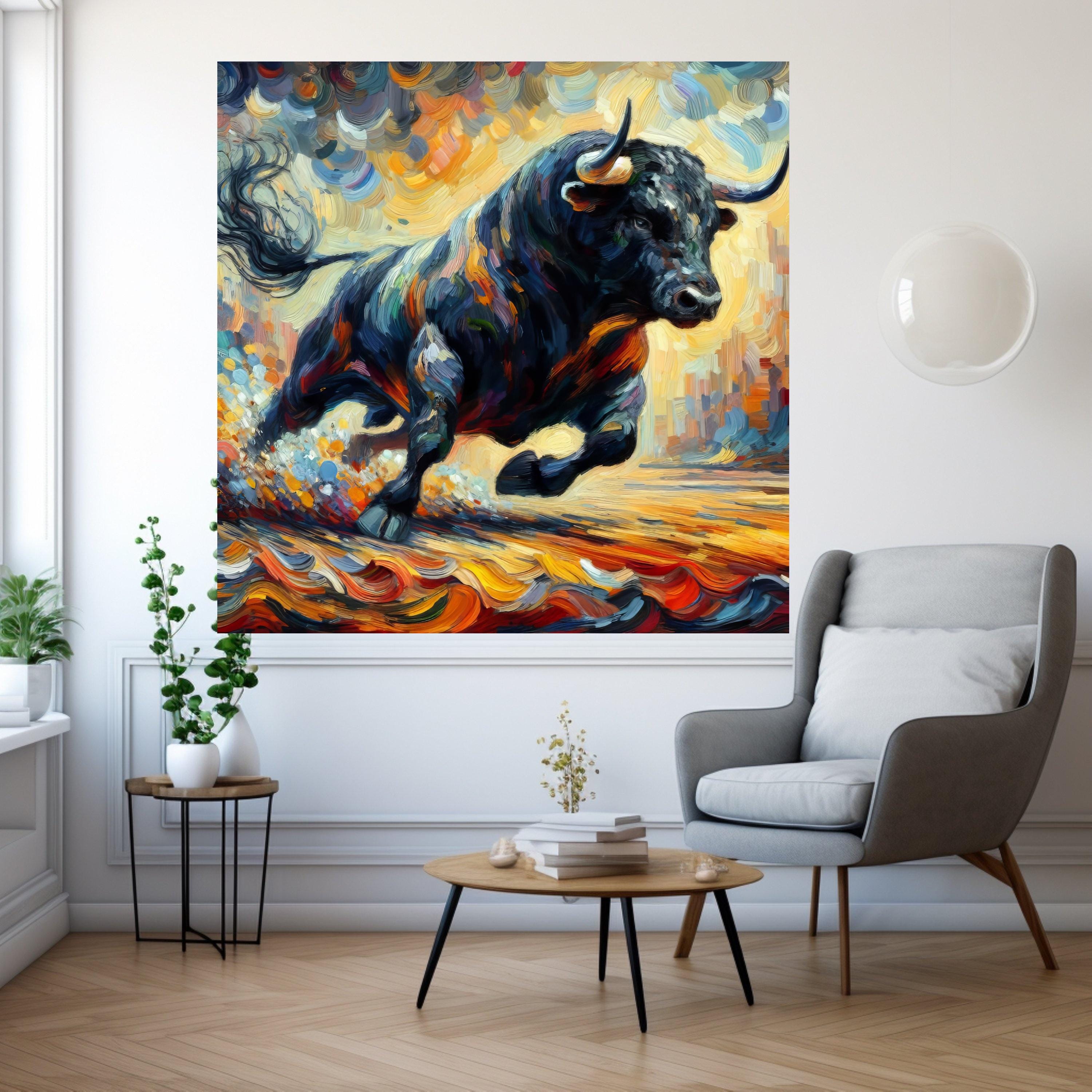Abstract Bull Canvas Print – Powerful Wall Decor, Vibrant Wall Art, Ready to Hang Animal Painting
